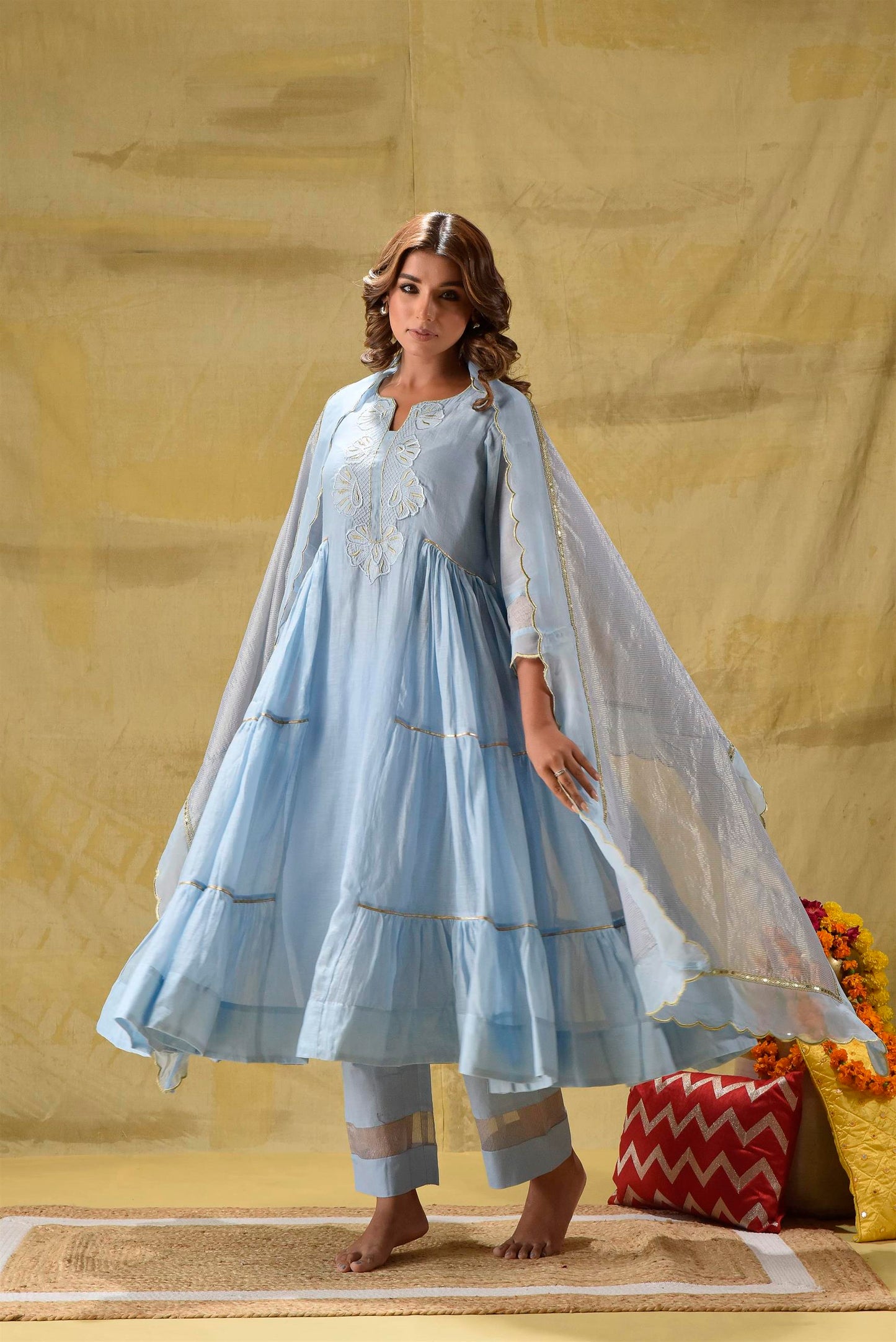 Powder Blue side Tier Suit Set