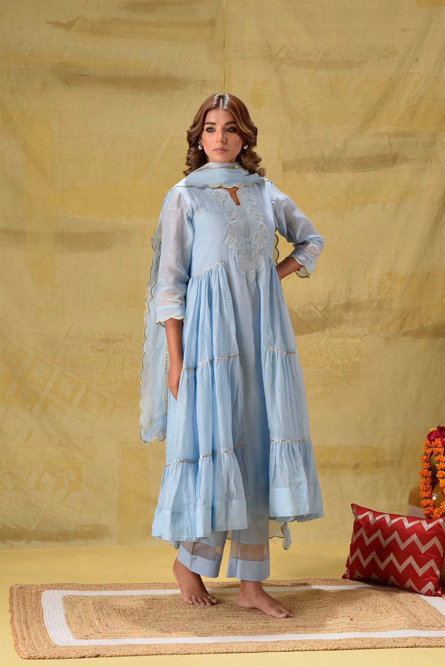 Powder Blue side Tier Suit Set