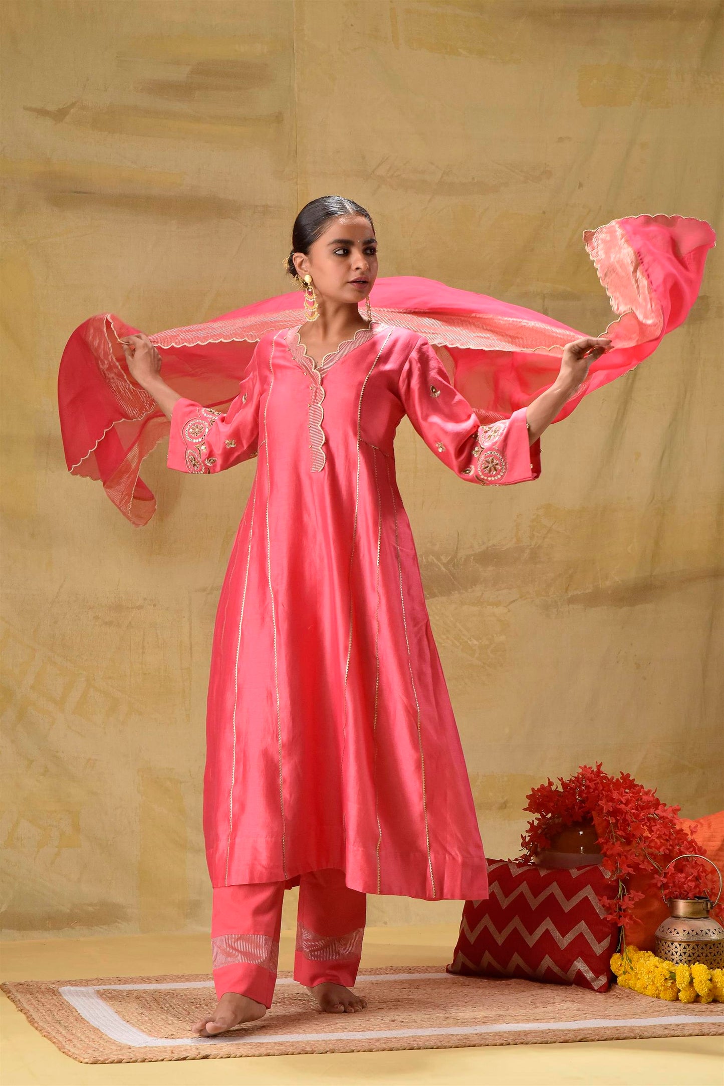 Bright Peach Zardozi Suit Set