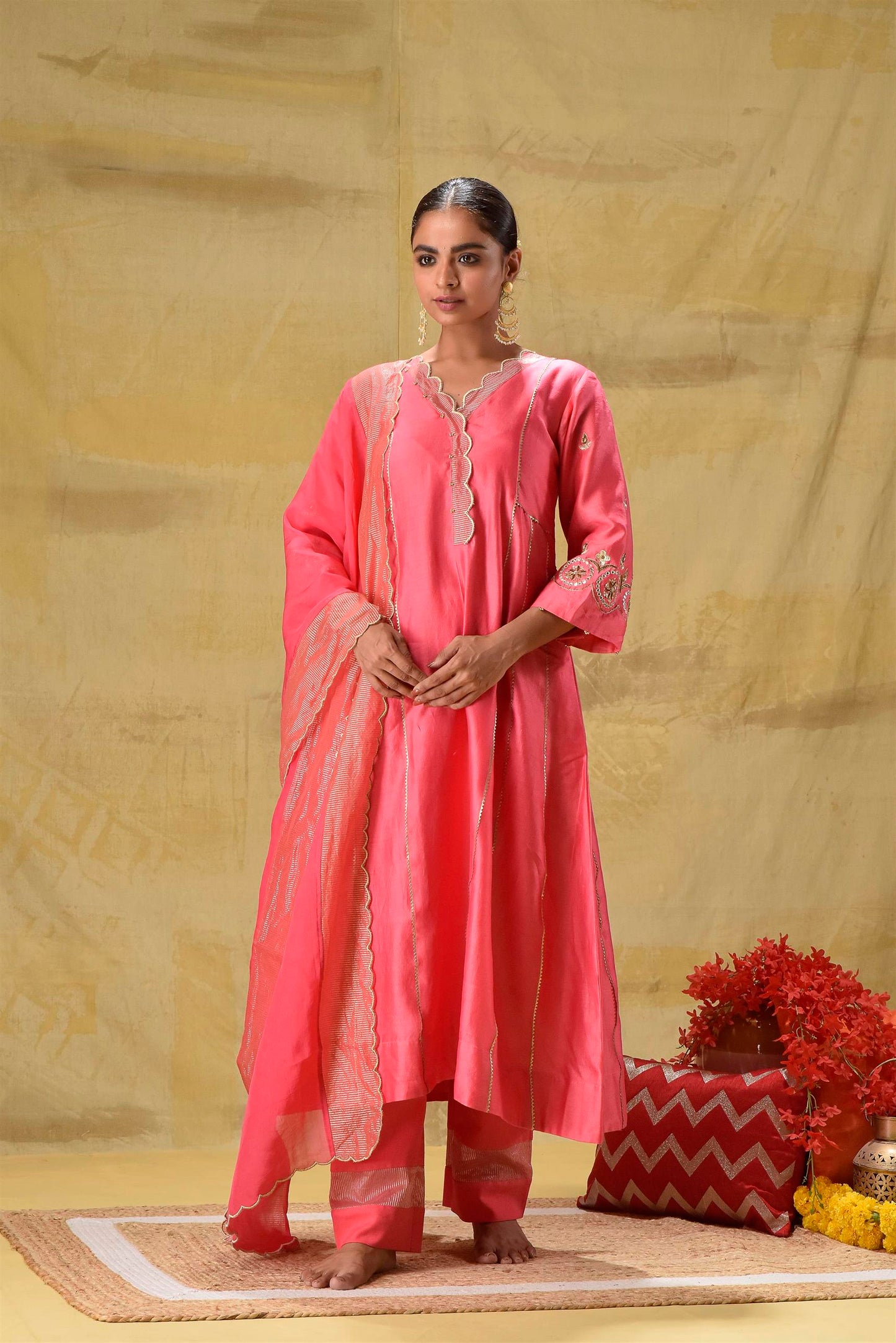 Bright Peach Zardozi Suit Set