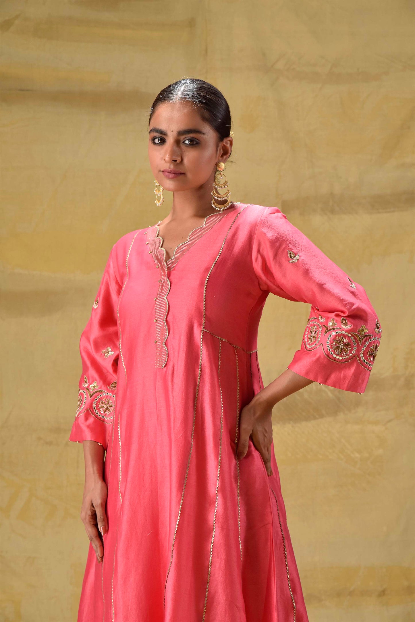 Bright Peach Zardozi Suit Set