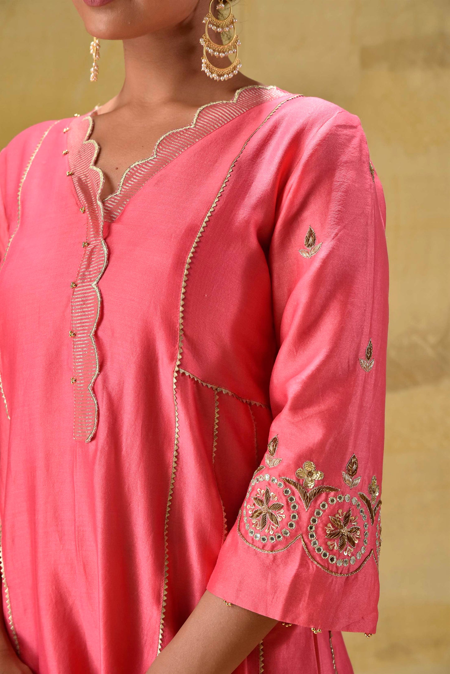 Bright Peach Zardozi Suit Set