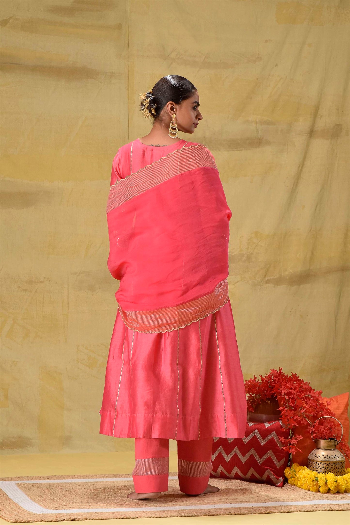 Bright Peach Zardozi Suit Set