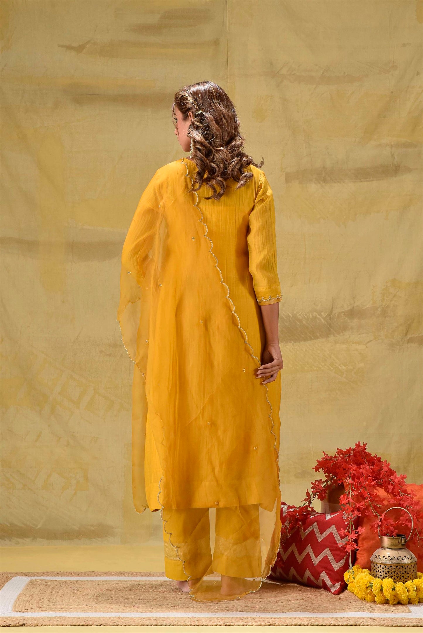 Deep Gold Hand Embroidered Suit Set