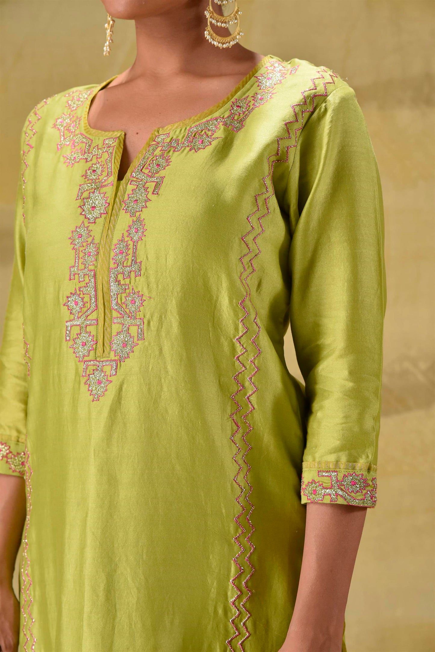 Lime green Badla Embroidered Suit Set