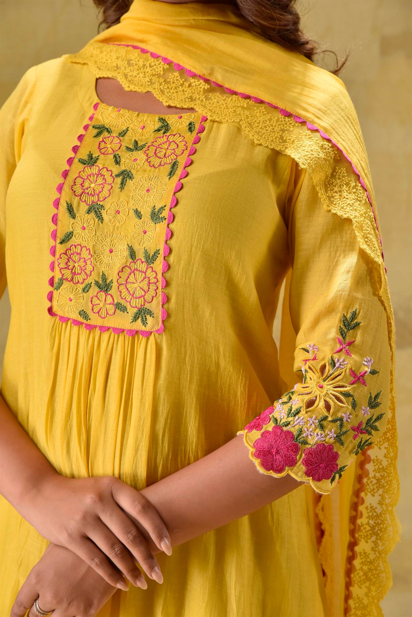 Yellow Multicoloured Embroidery Suit Set