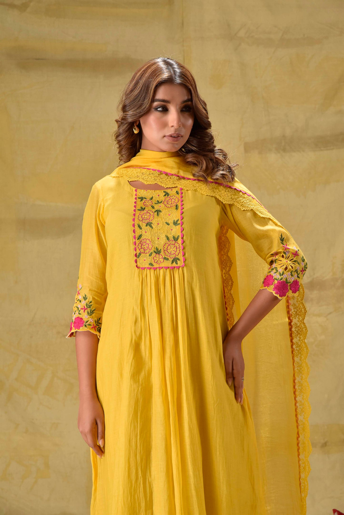 Yellow Multicoloured Embroidery Suit Set