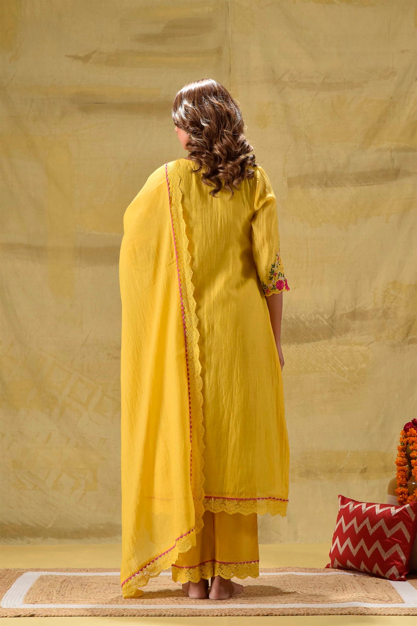 Yellow Multicoloured Embroidery Suit Set