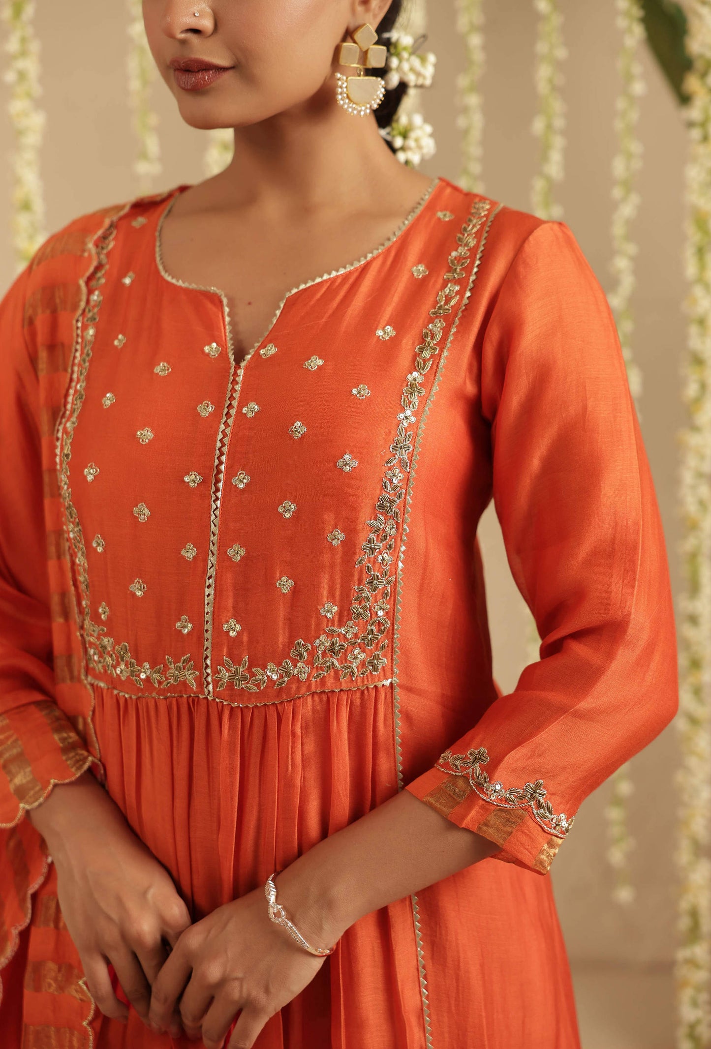 Burnt Orange Zardozi Set with Dupatta