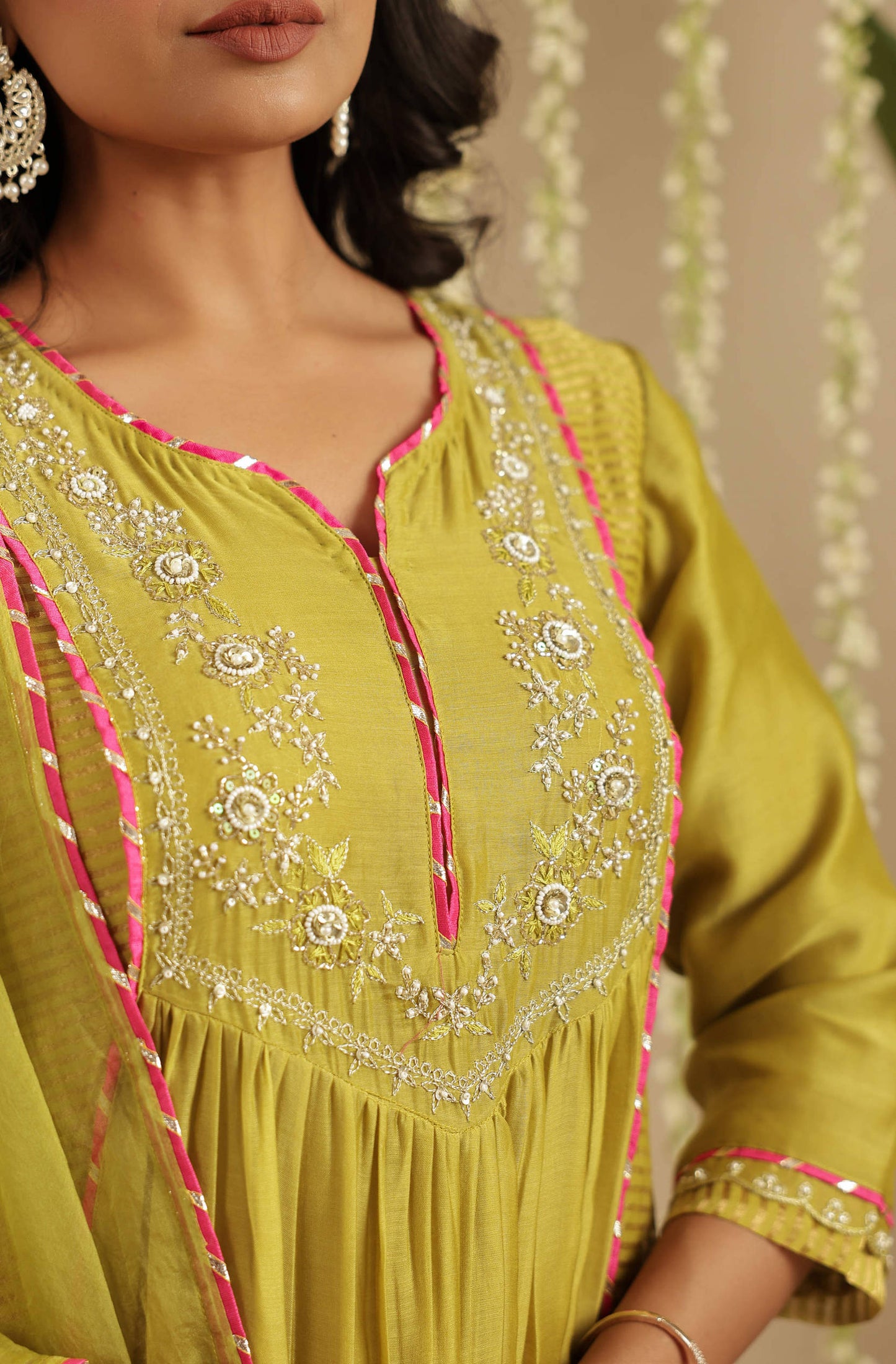 Mehendi Green Suit Set with Tissue Kali