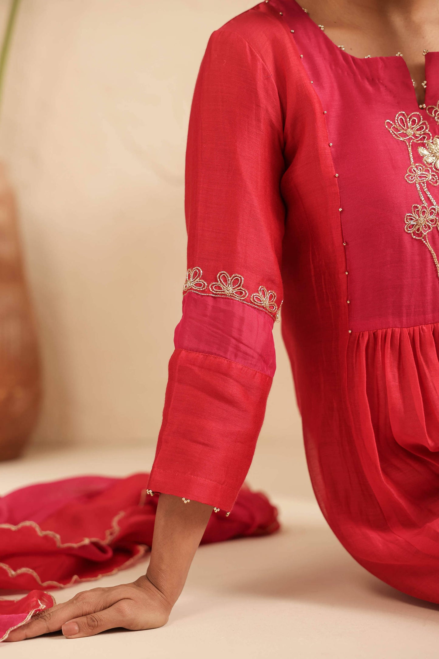Red Cut dana suit set with Rani Dupatta