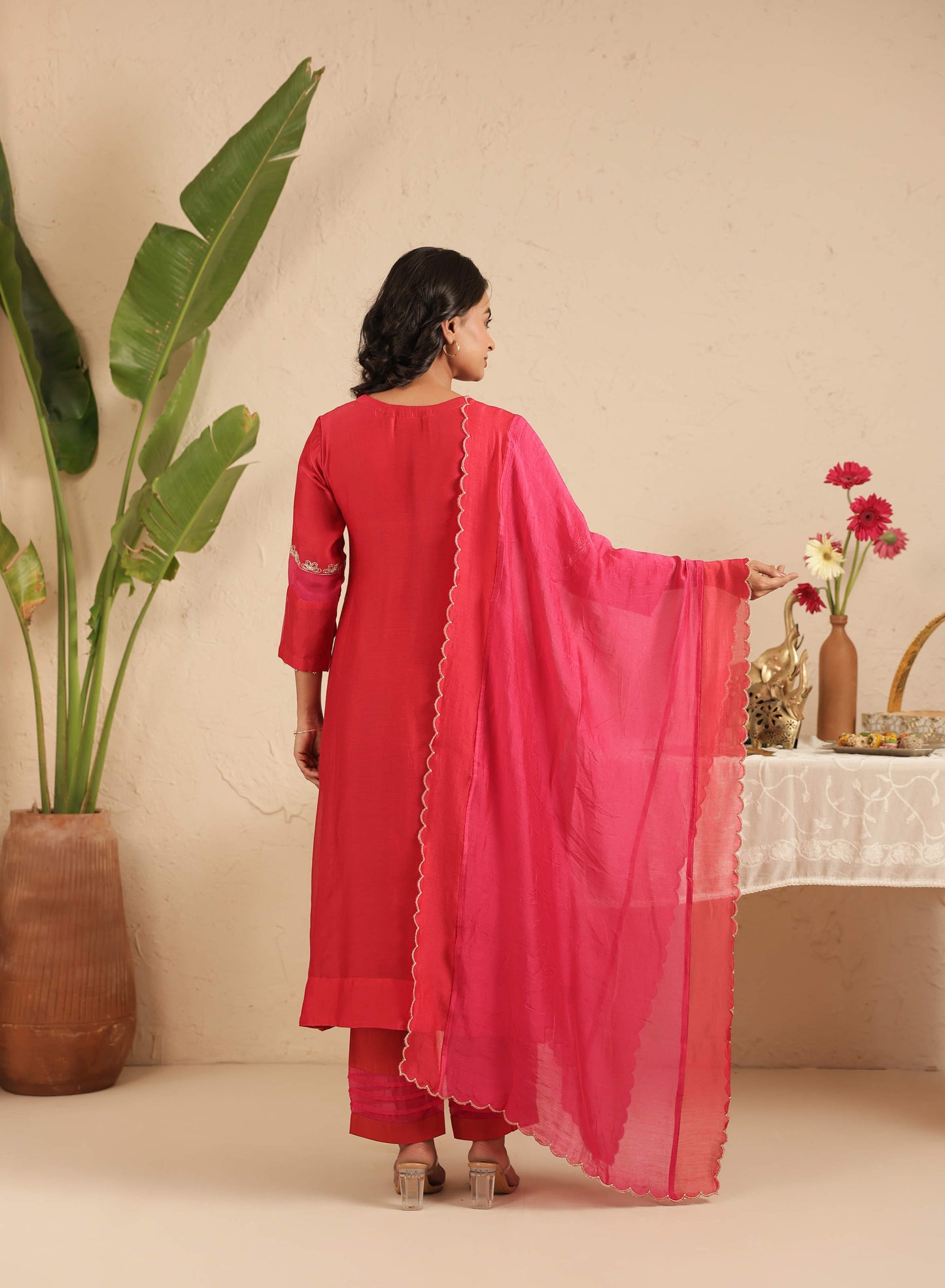 Red Cut dana suit set with Rani Dupatta