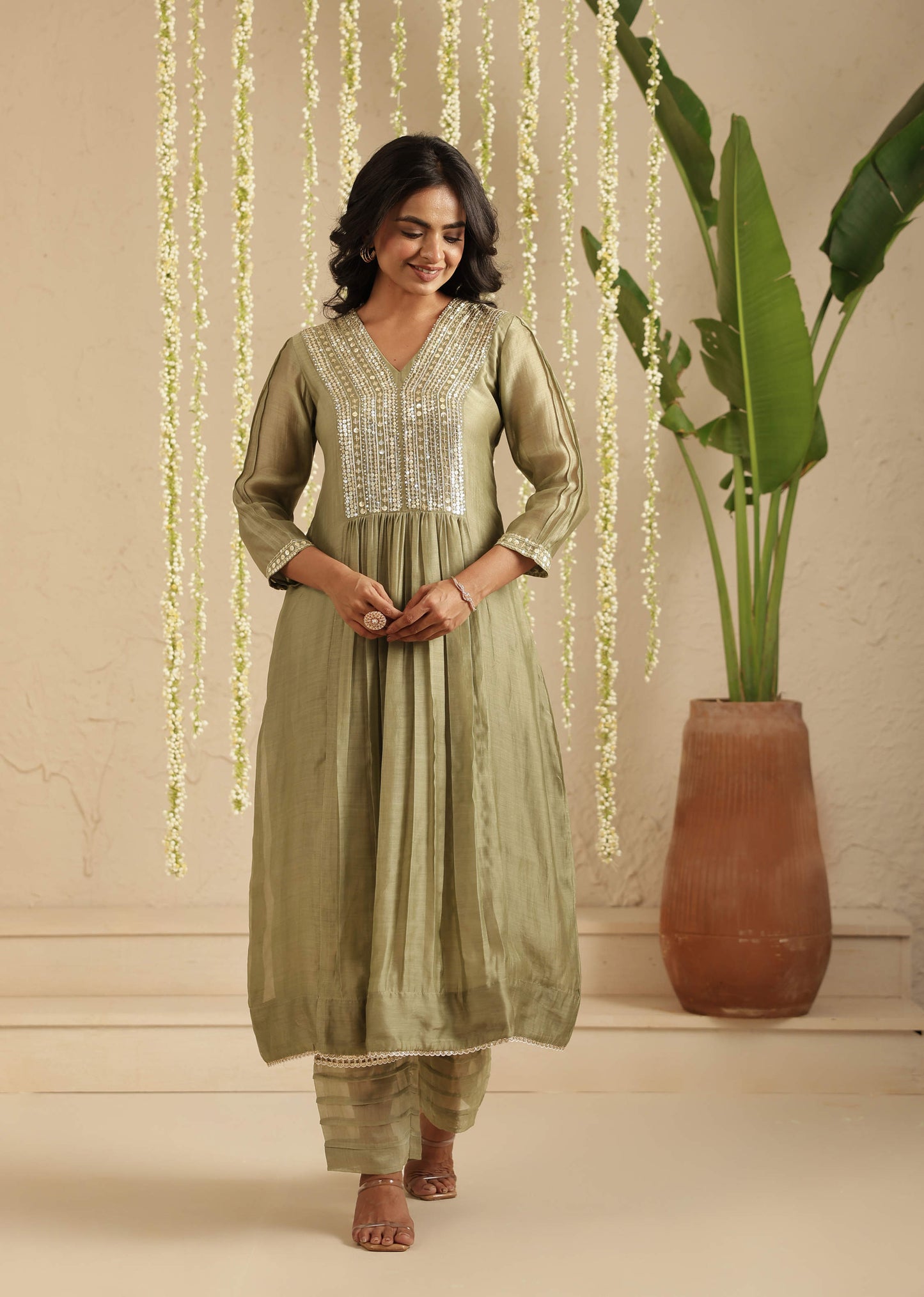 Moss Green Sequence work 2 pc Set