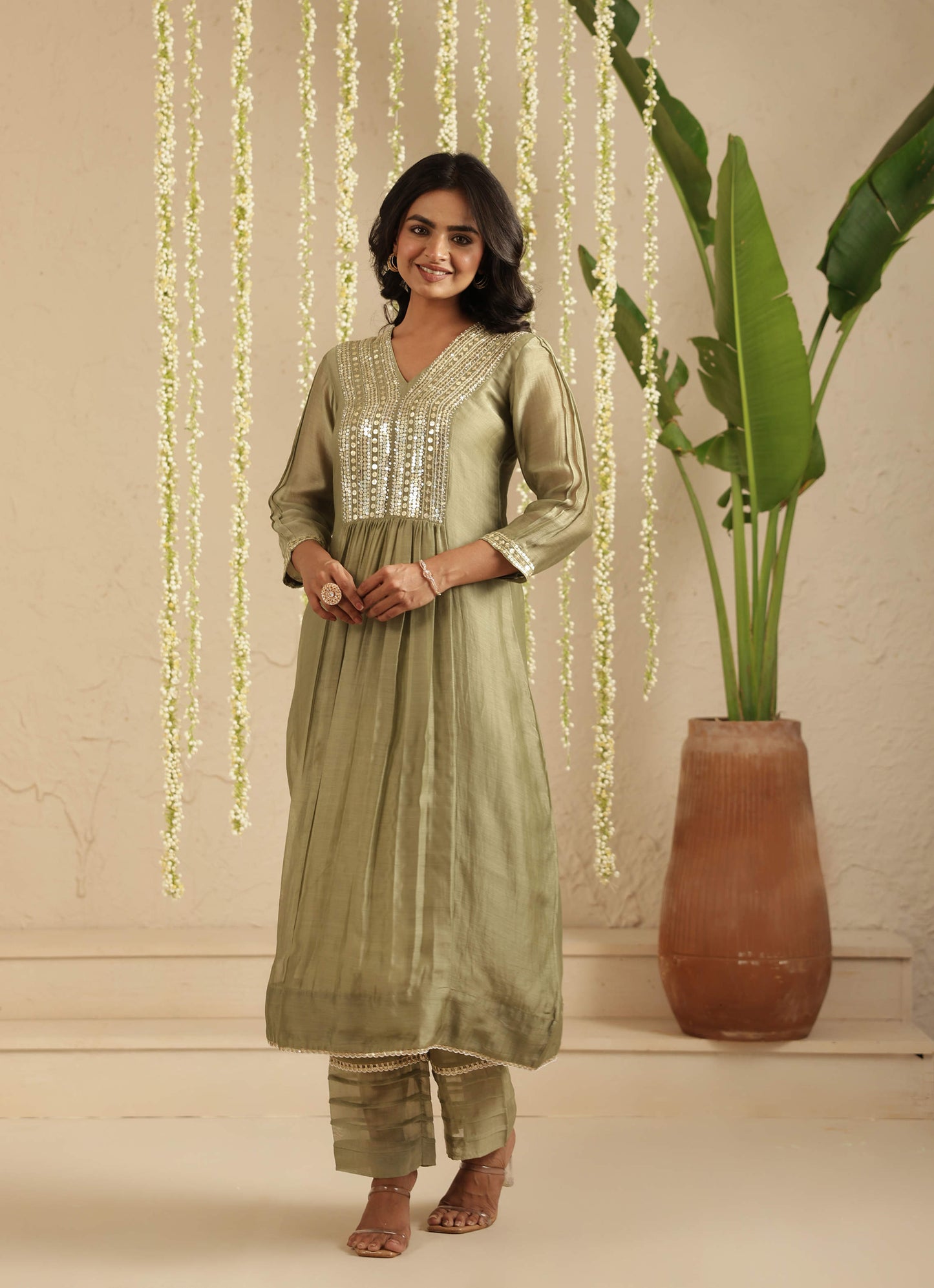 Moss Green Sequence work 2 pc Set