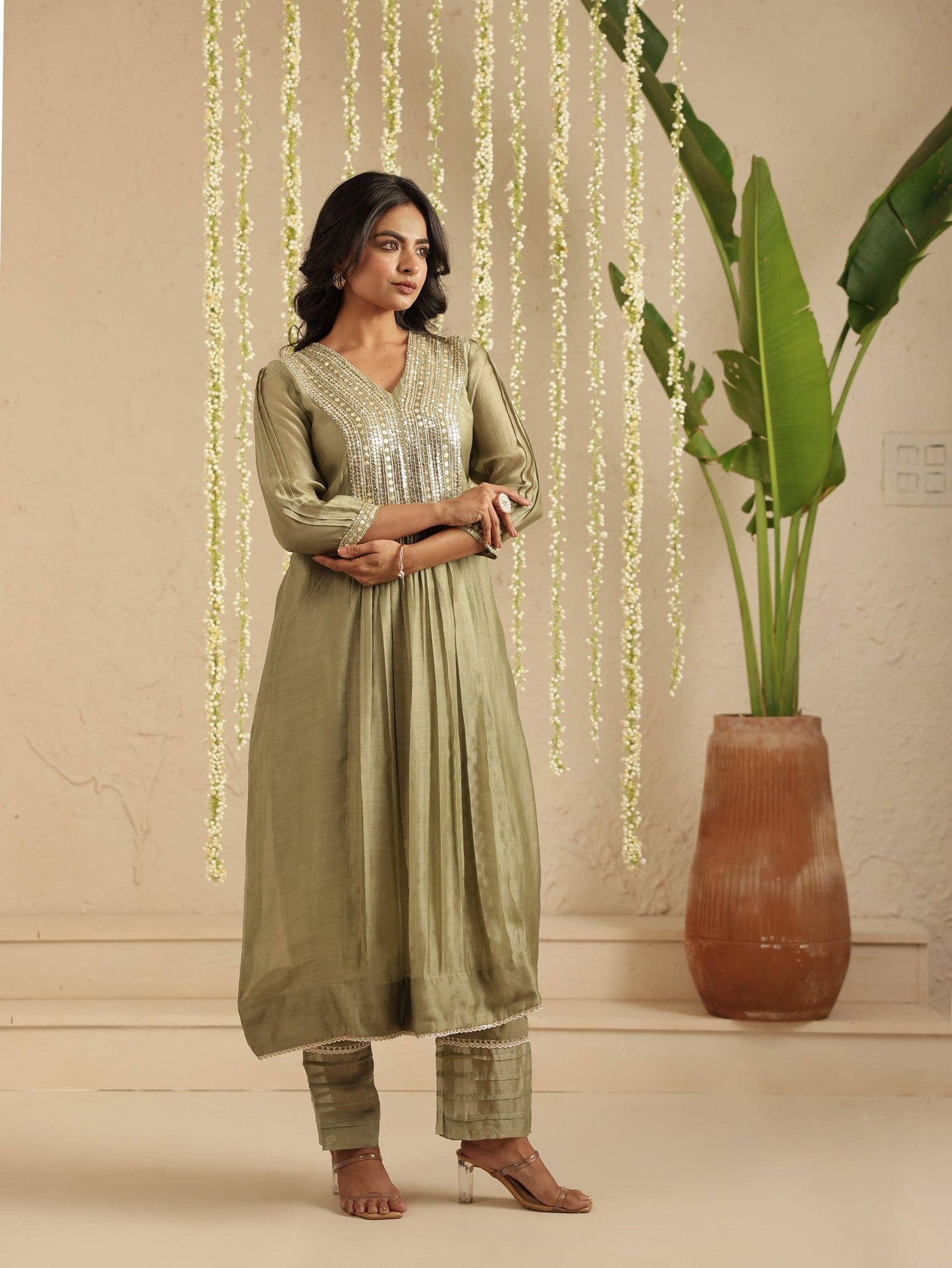 Moss Green Sequence work 2 pc Set