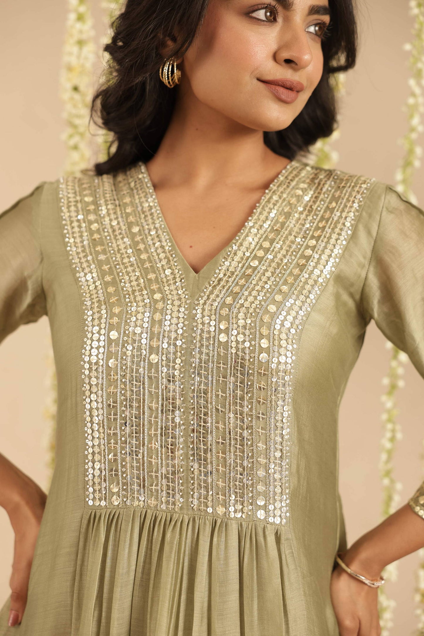 Moss Green Sequence work 2 pc Set