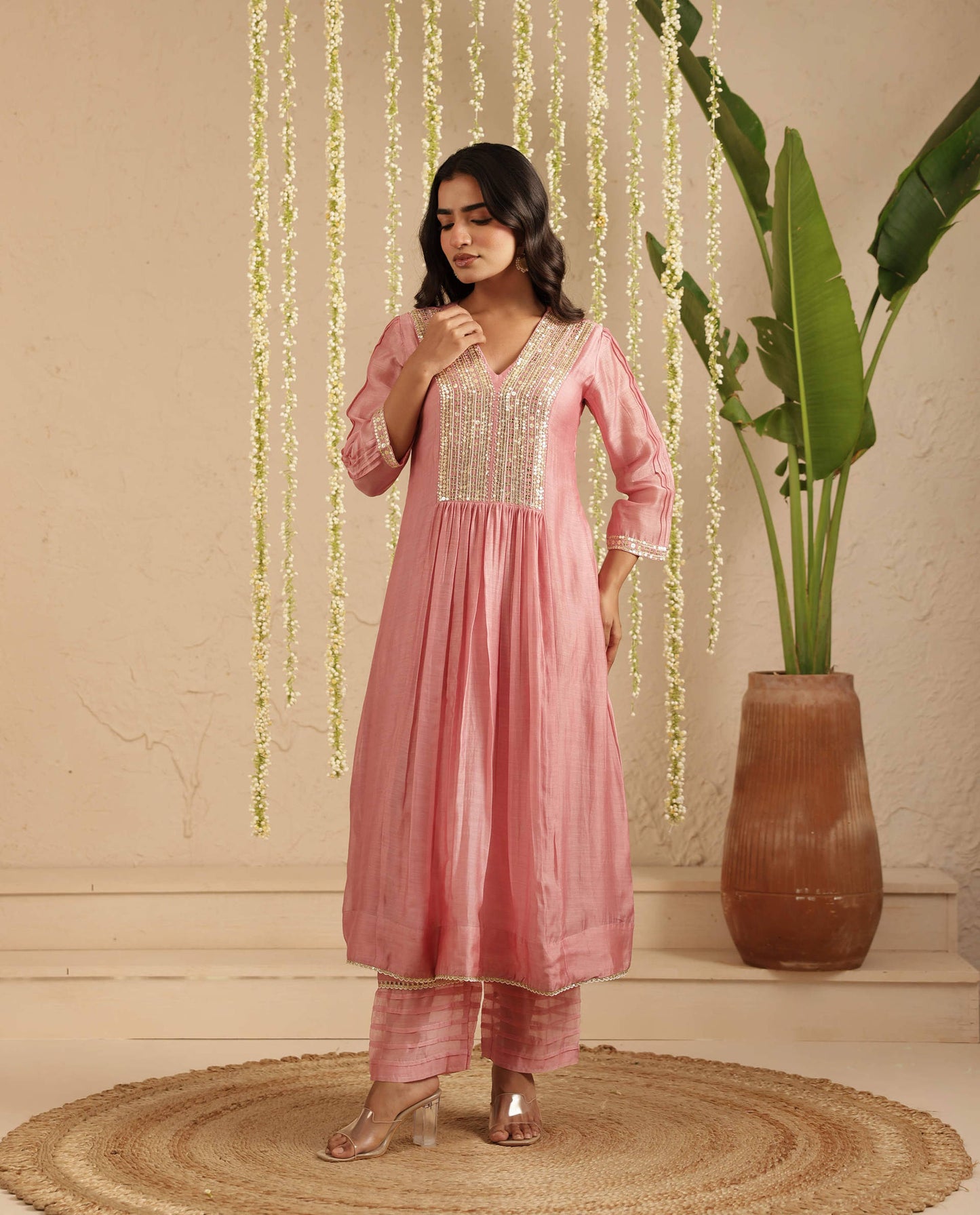 Dusty Pink Sequence work 2 pc Set