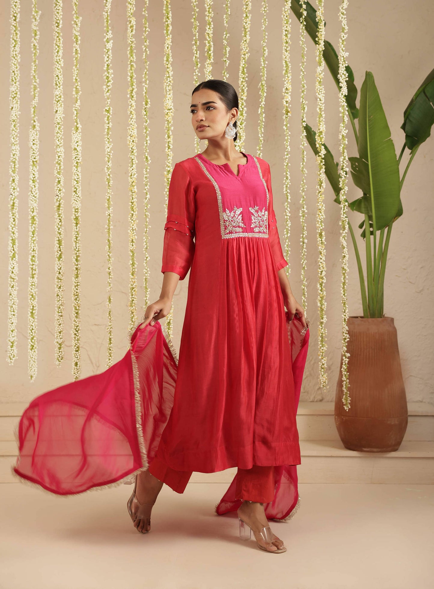 Red and Rani Double Boota Suit Set