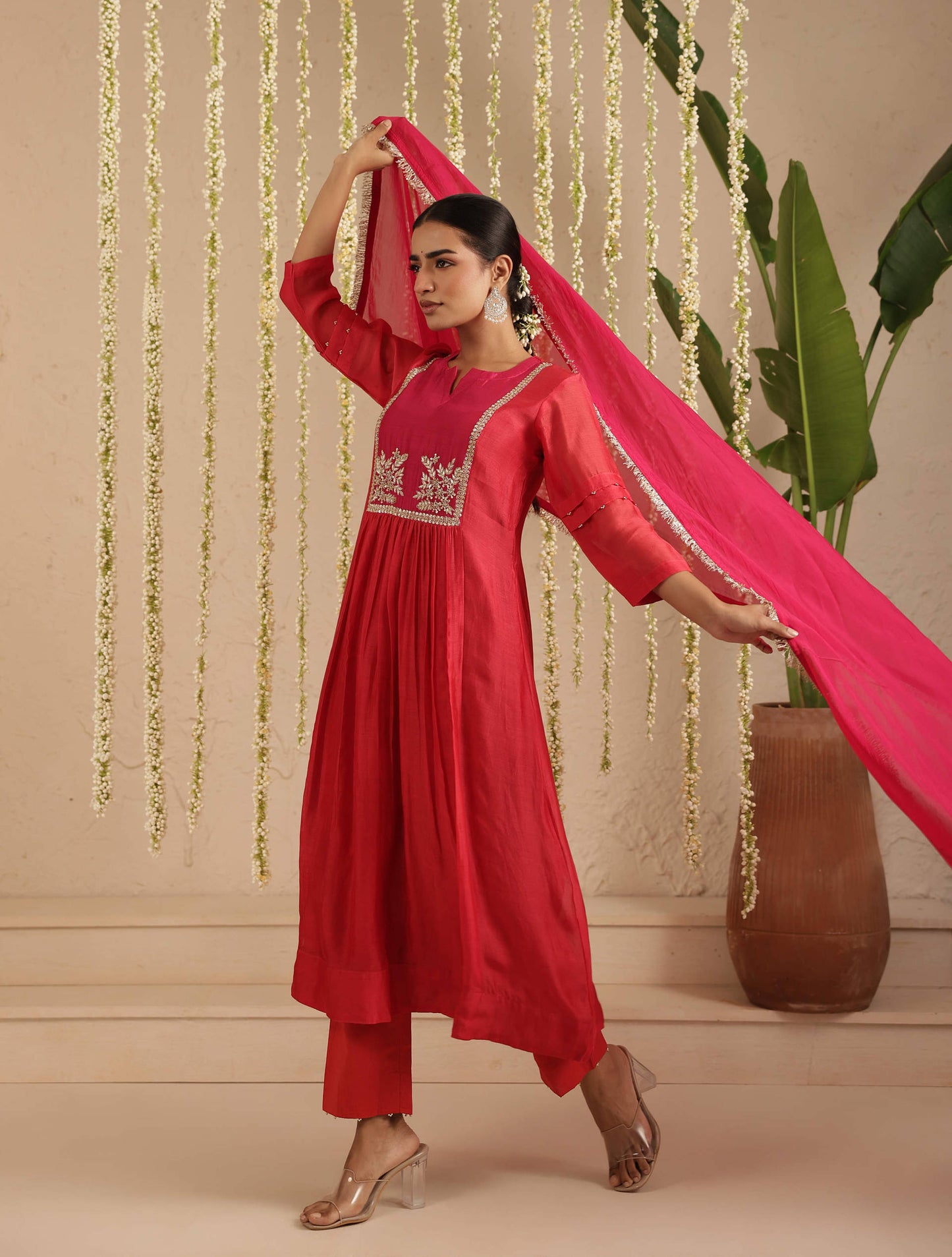 Red and Rani Double Boota Suit Set