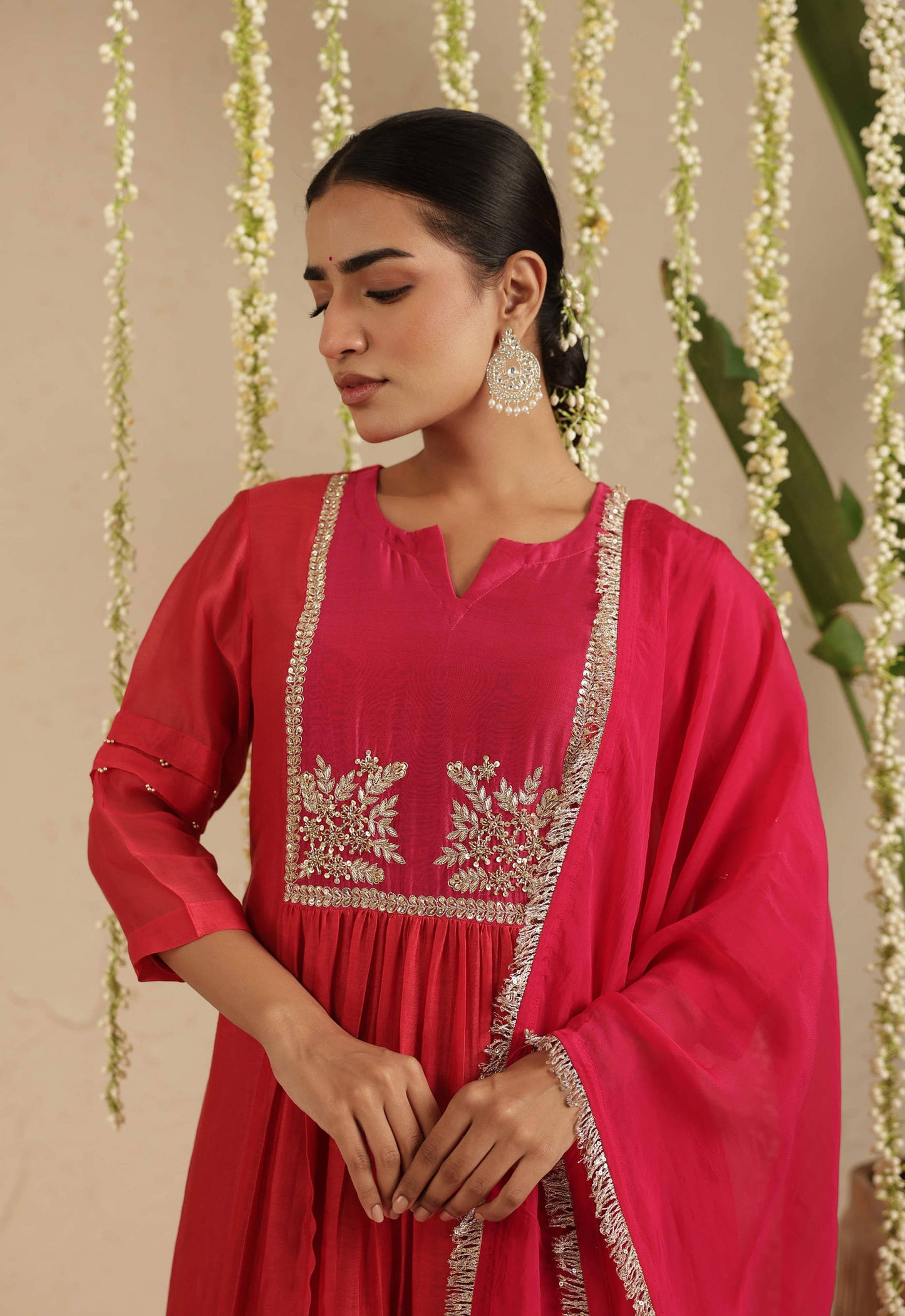 Red and Rani Double Boota Suit Set
