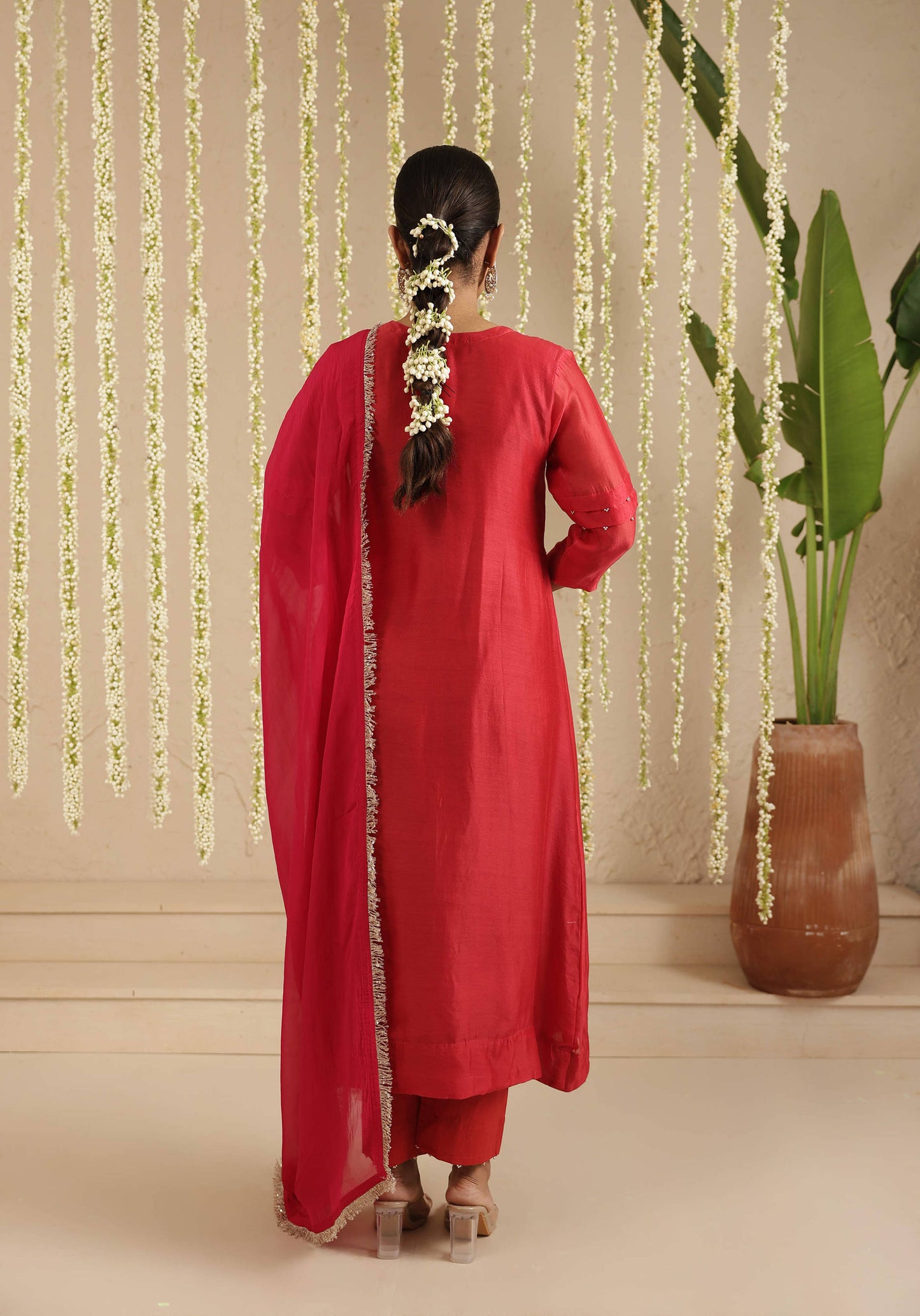Red and Rani Double Boota Suit Set