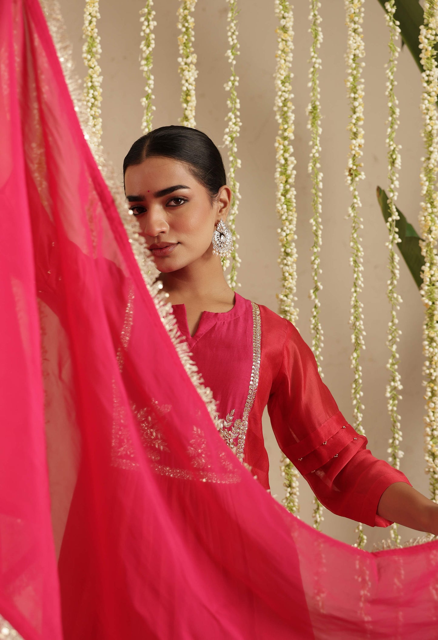 Red and Rani Double Boota Suit Set