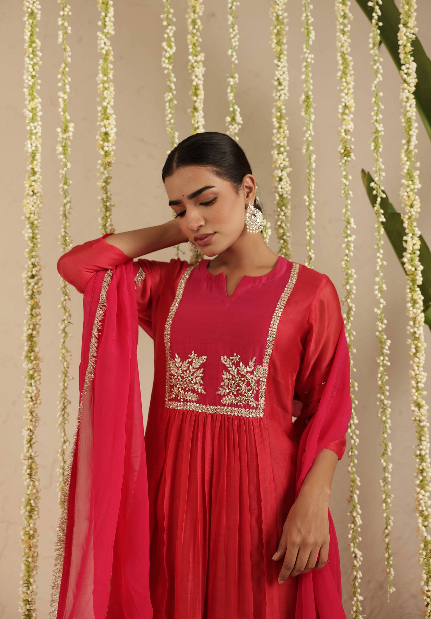 Red and Rani Double Boota Suit Set