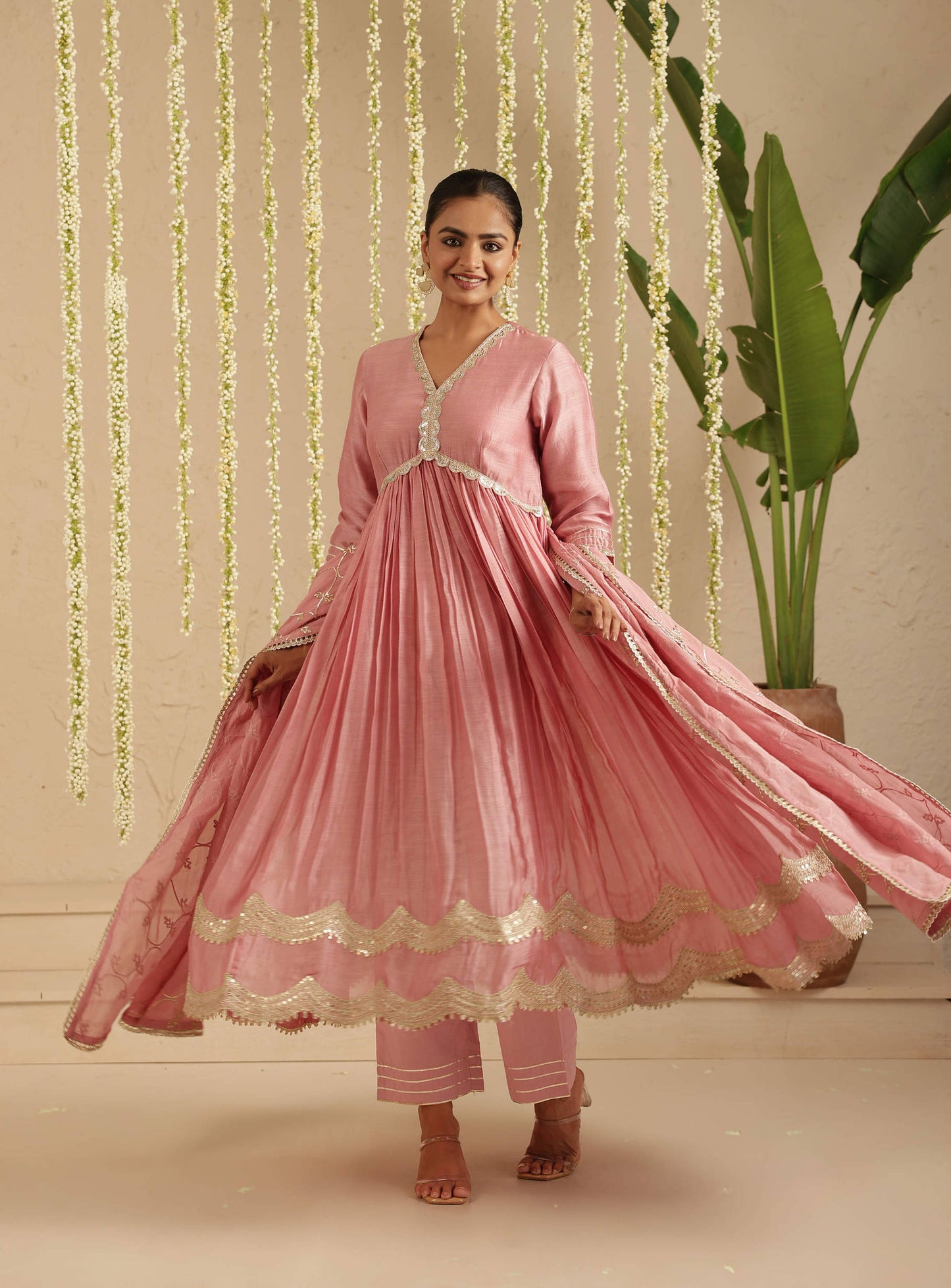 Dusty Pink Green Anarkali