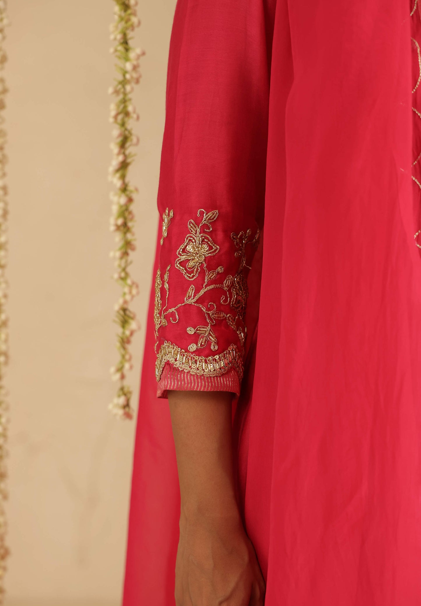 Hot Pink Top and Bottom Hand Embroidered Set