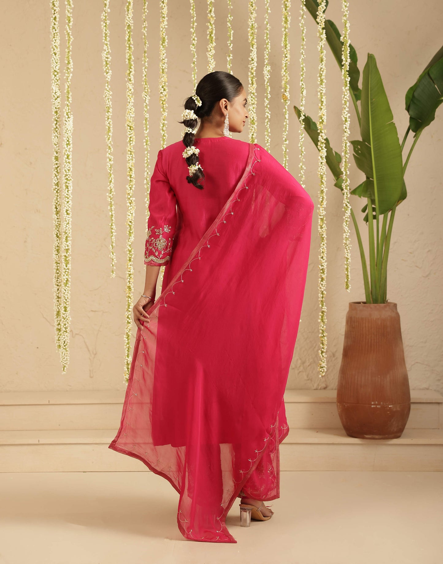 Hot Pink Top and Bottom Hand Embroidered Set
