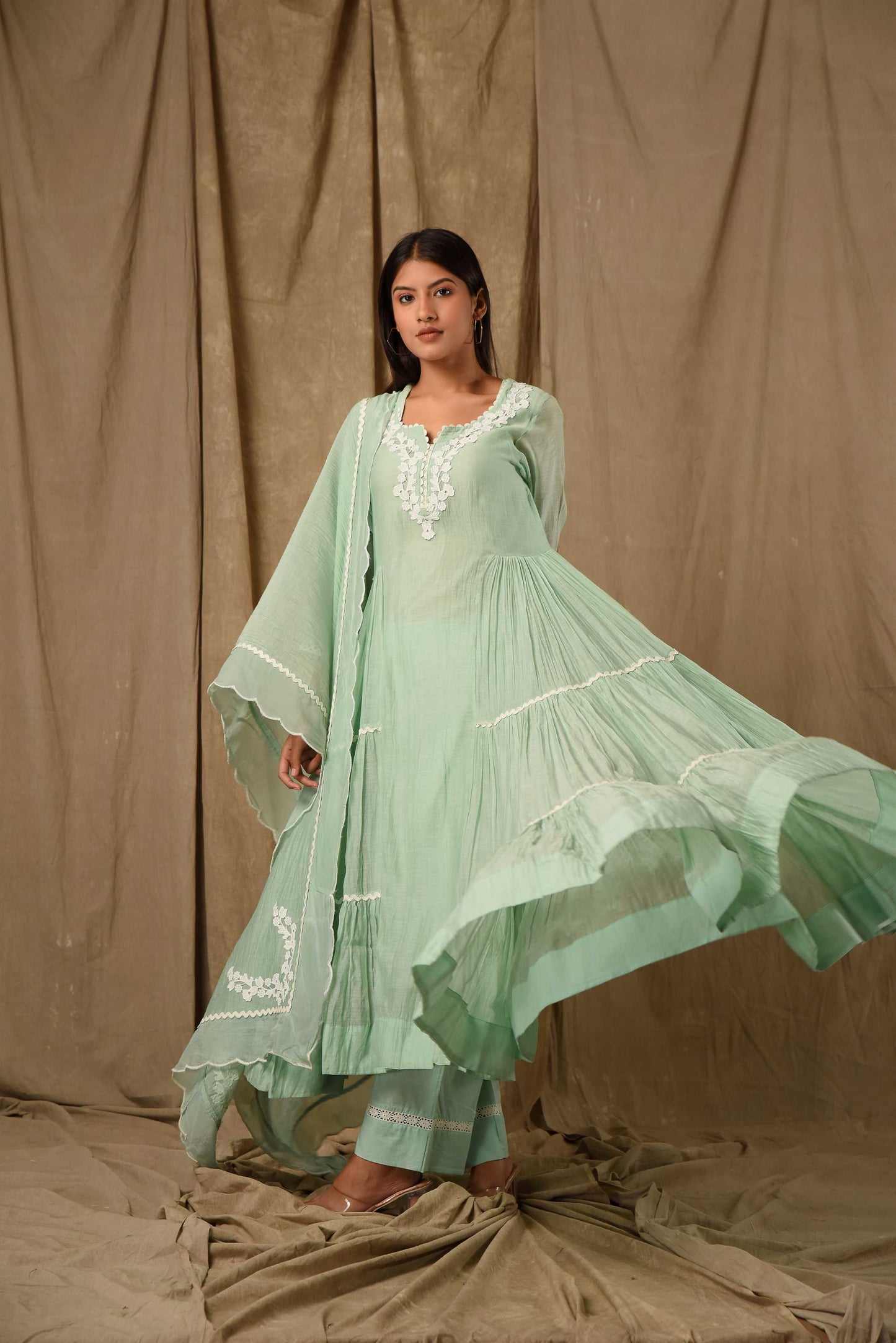 Dusty Green Side Tier Anarkali