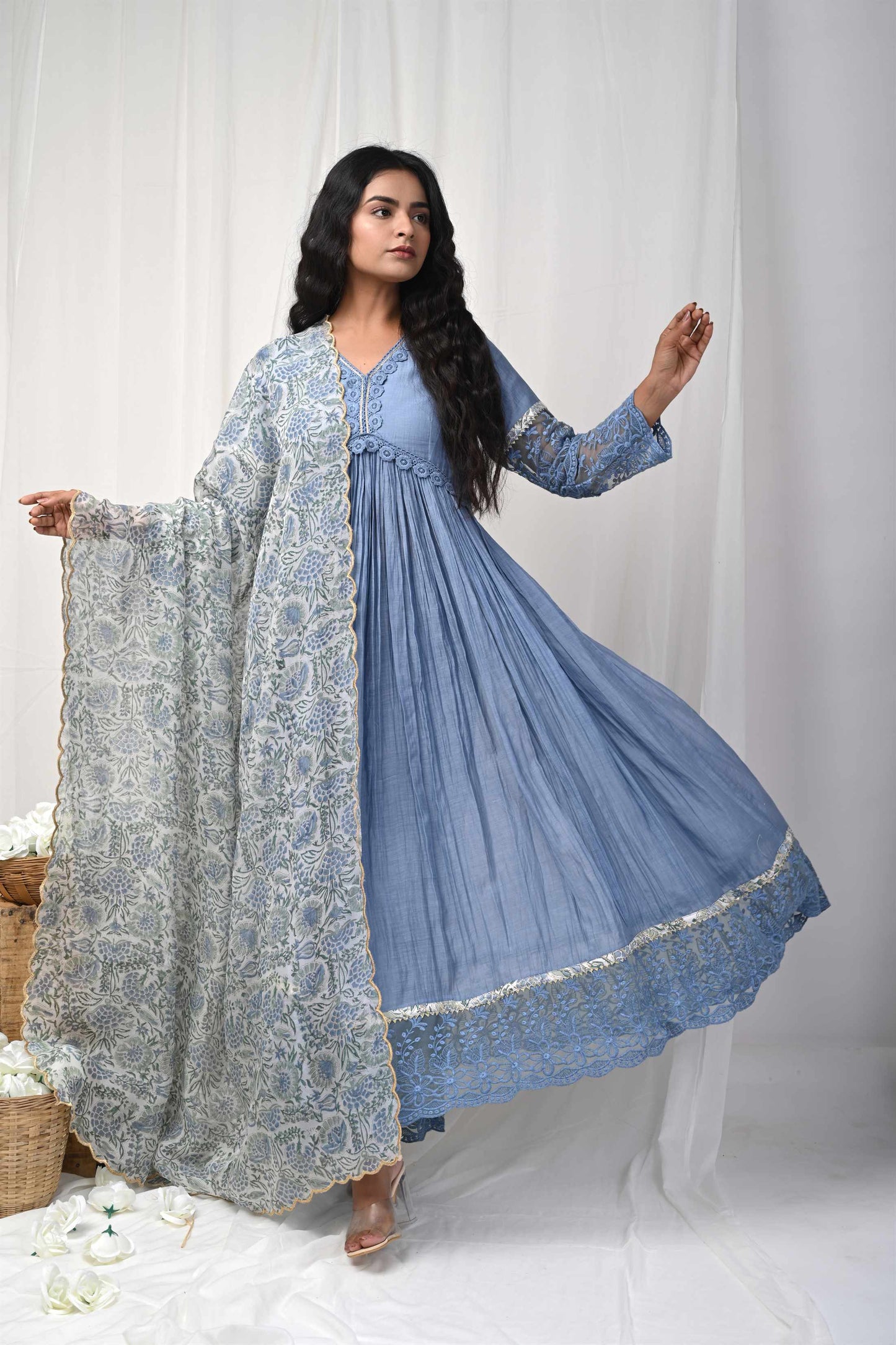Grey  Lace Anarkali