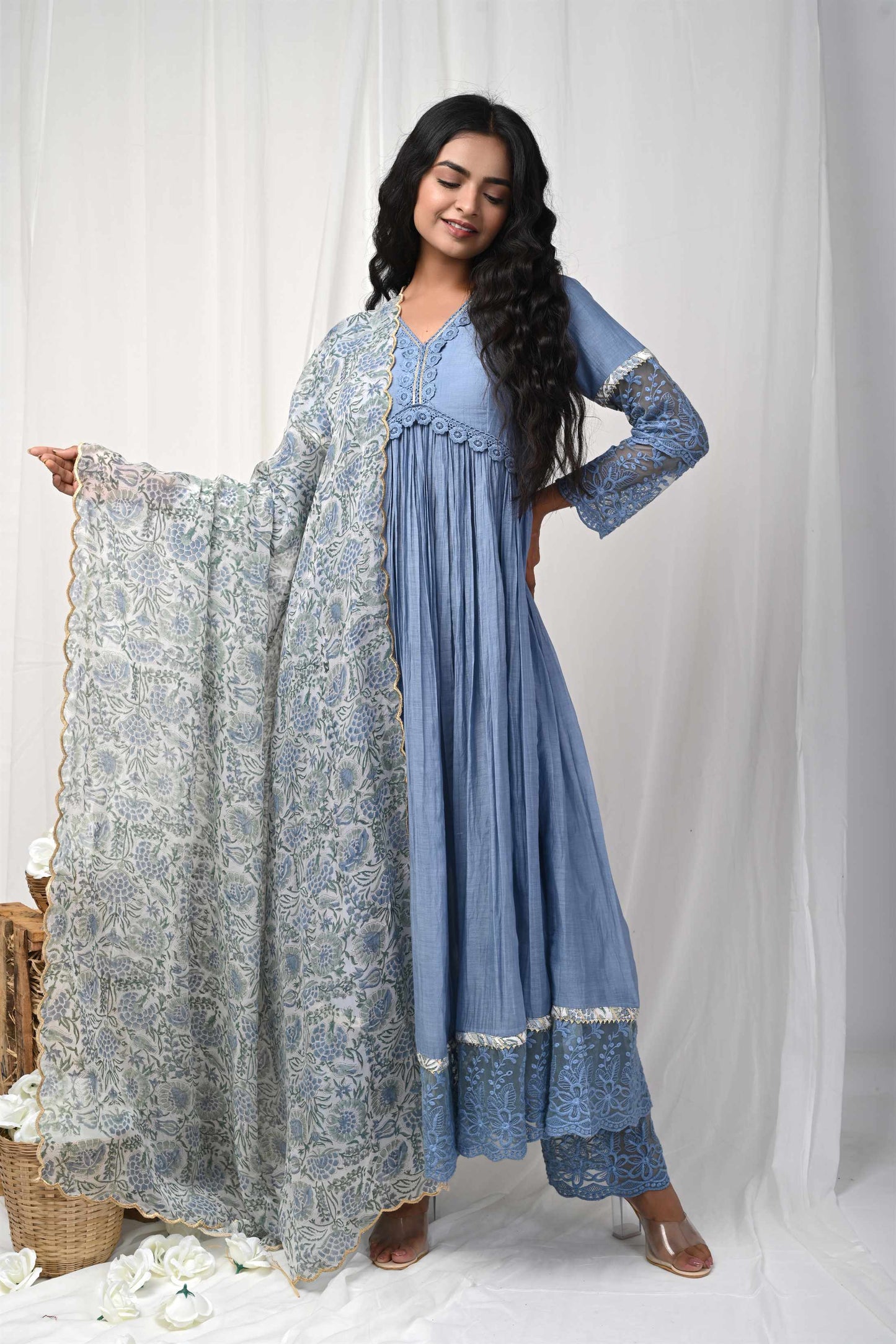 Grey  Lace Anarkali