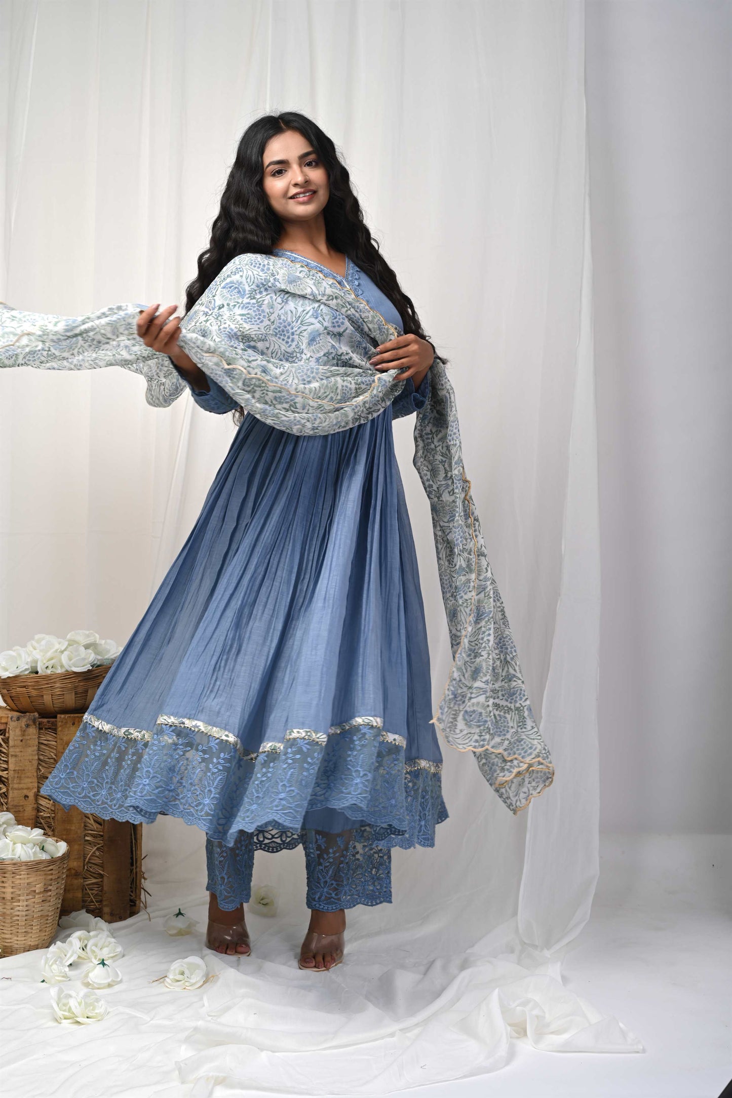 Grey  Lace Anarkali