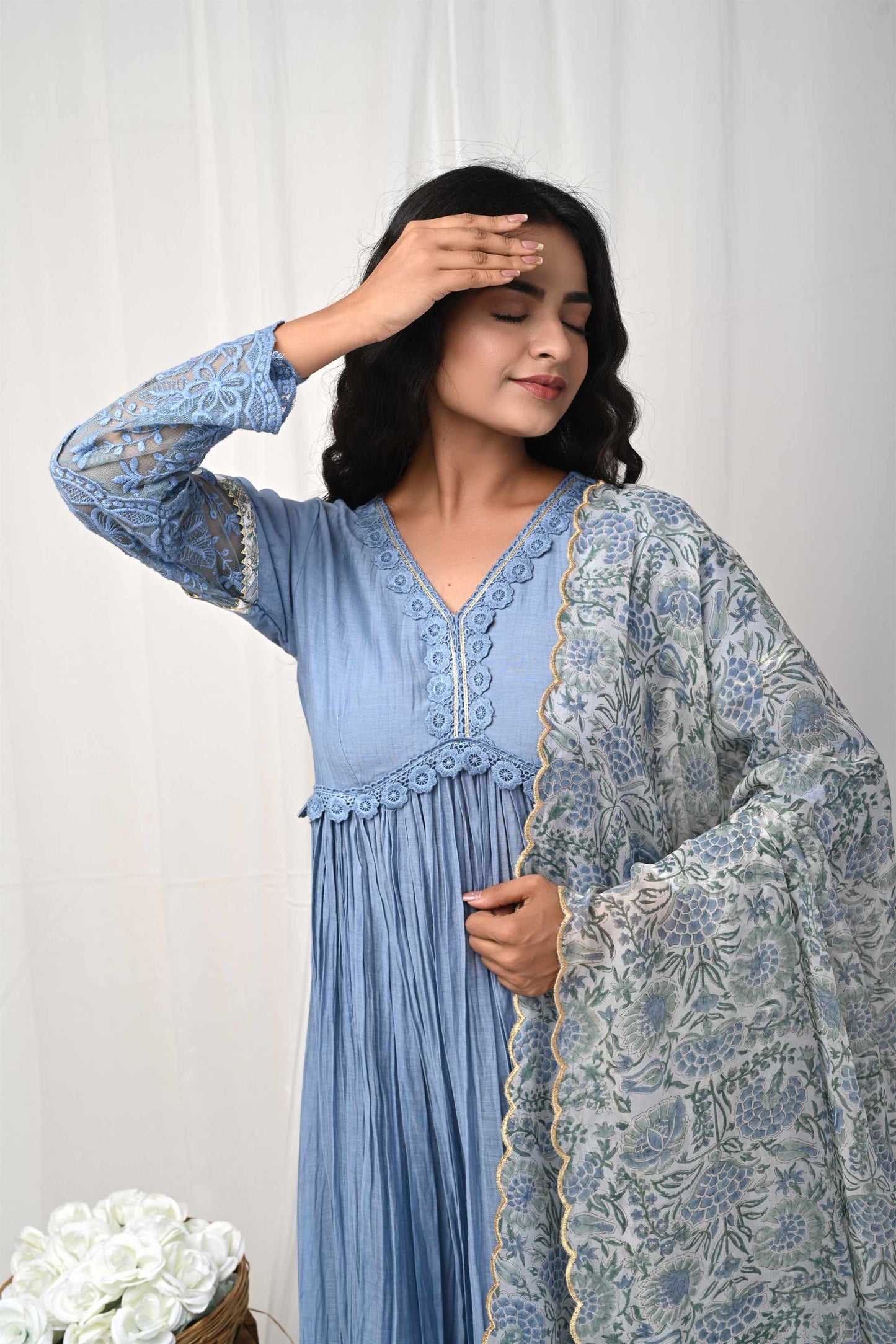 Grey  Lace Anarkali