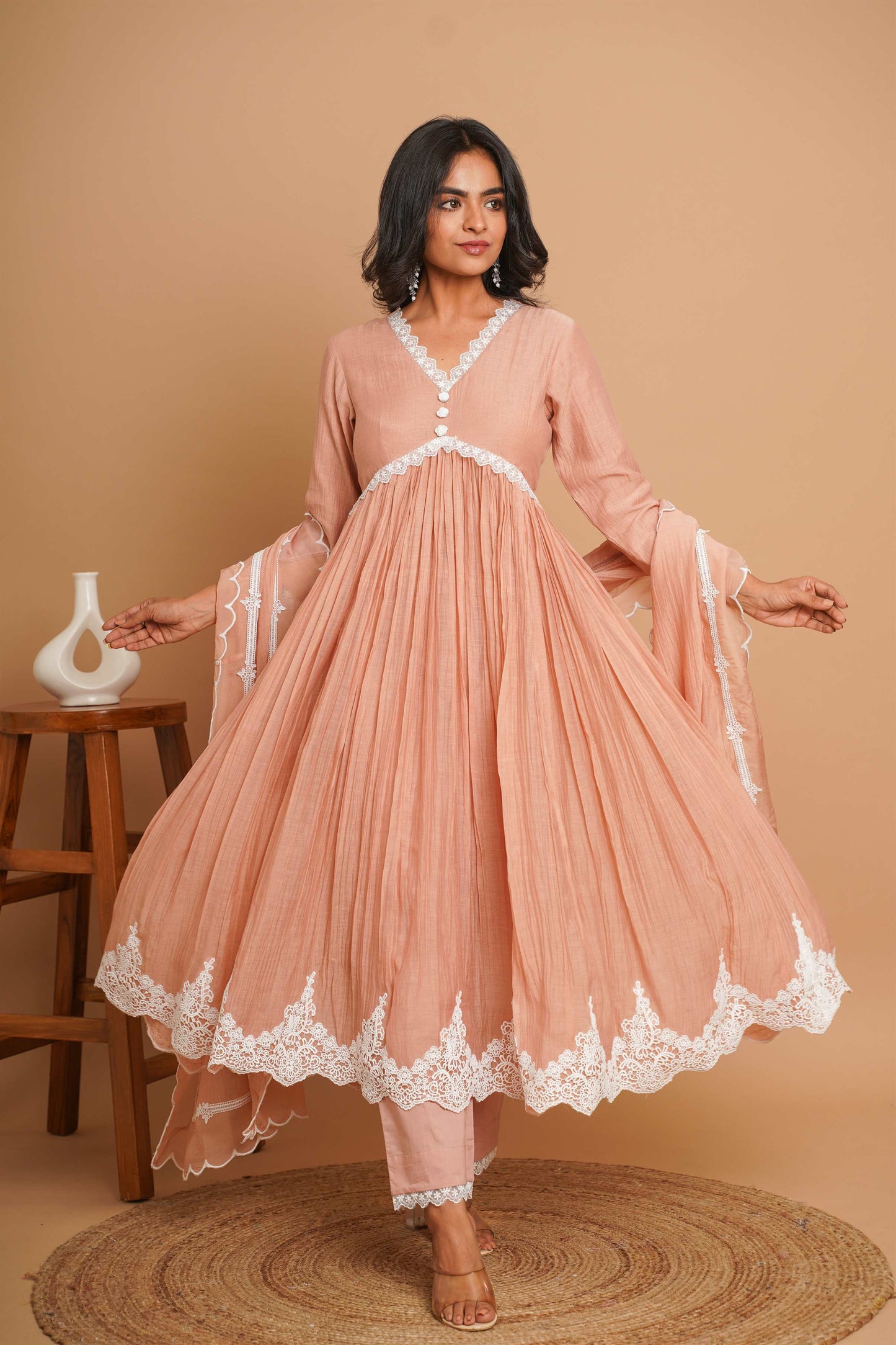 Dusty Peach Button Anarkali