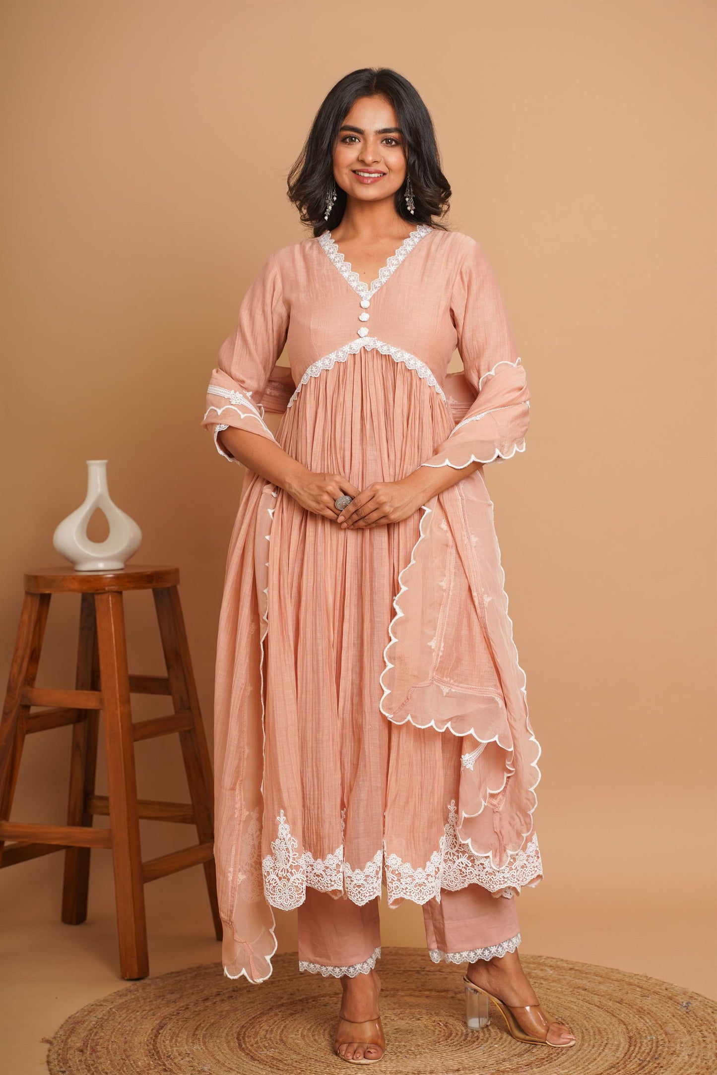 Dusty Peach Button Anarkali