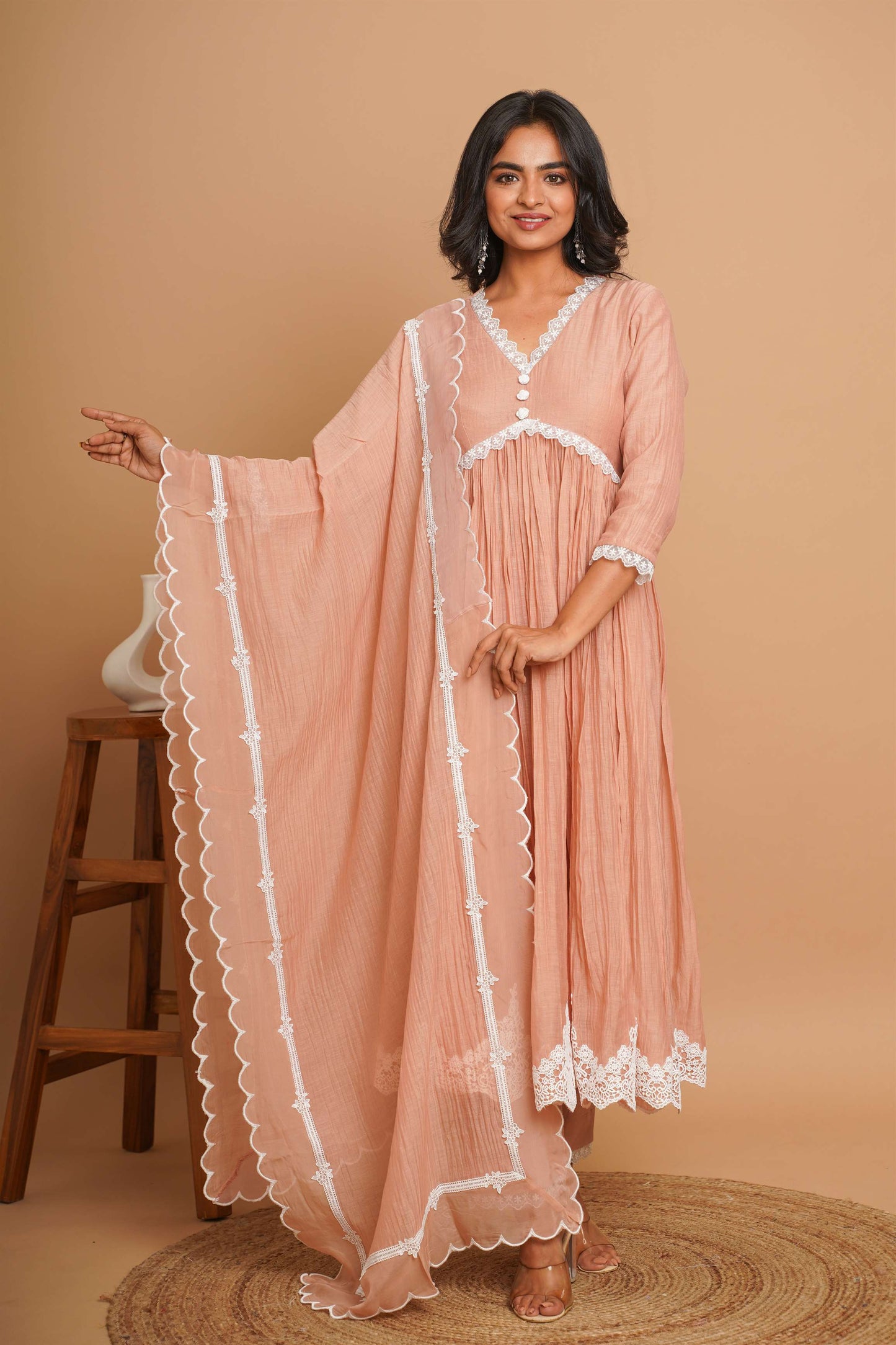 Dusty Peach Button Anarkali