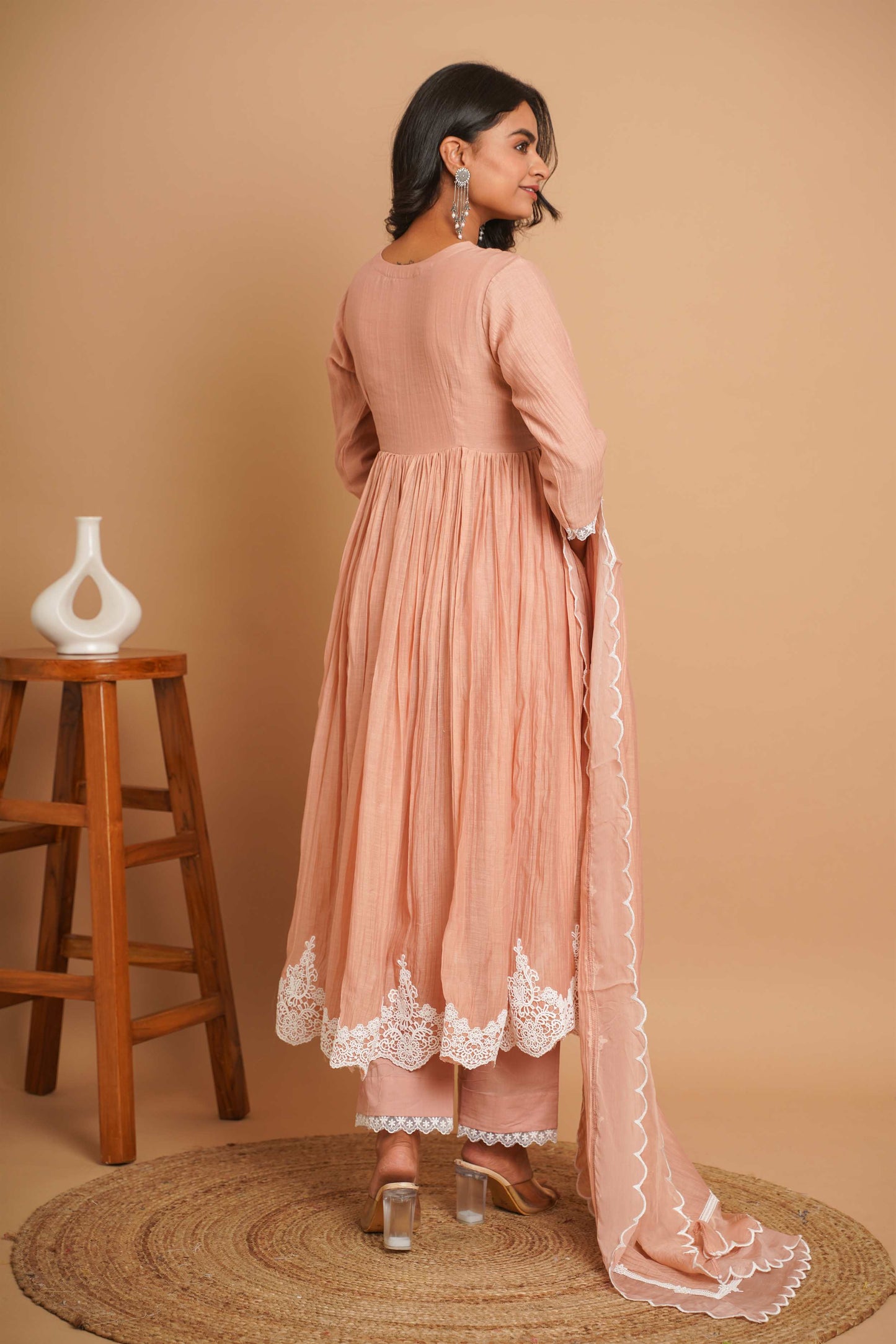 Dusty Peach Button Anarkali