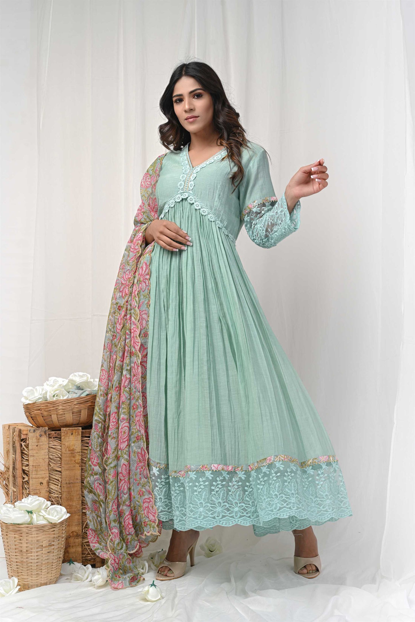 Dusty Green  Lace Anarkali