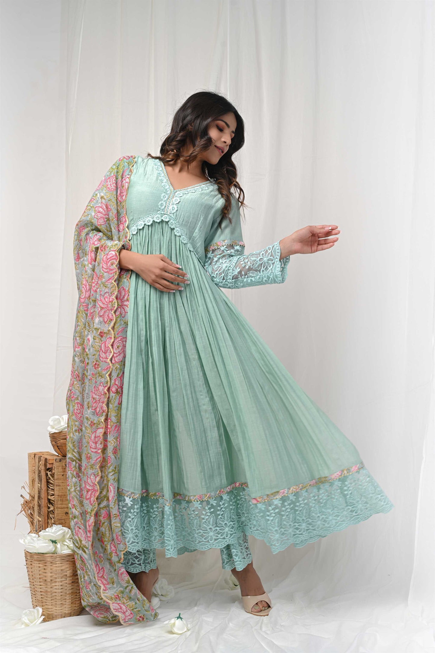 Dusty Green  Lace Anarkali