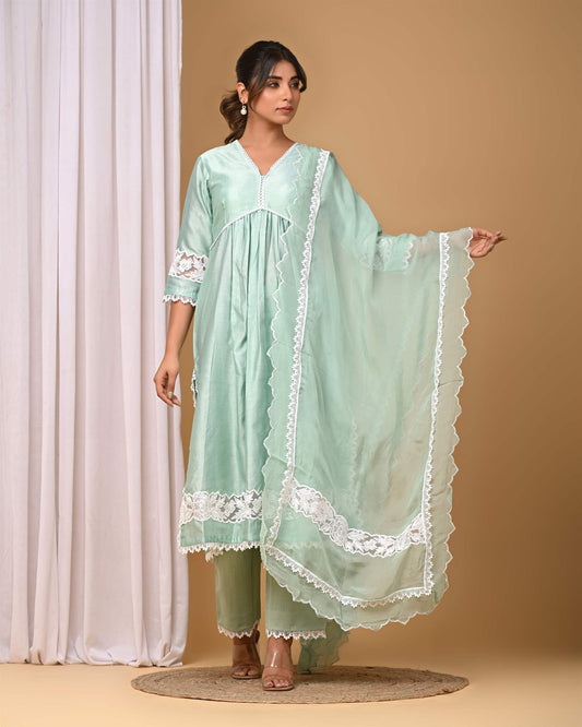 Dusty Green Front gather Suit Set