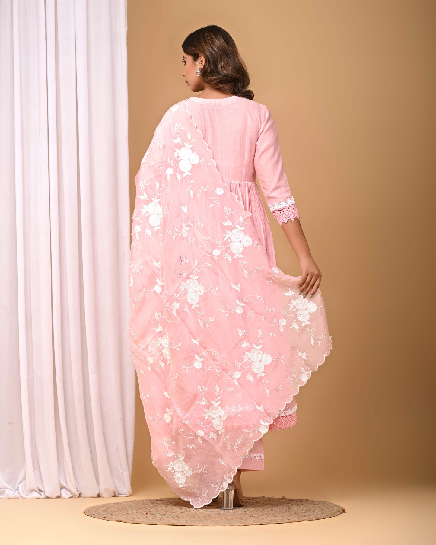 Blush Pink Anarakli with Organza Embroidered Dupatta