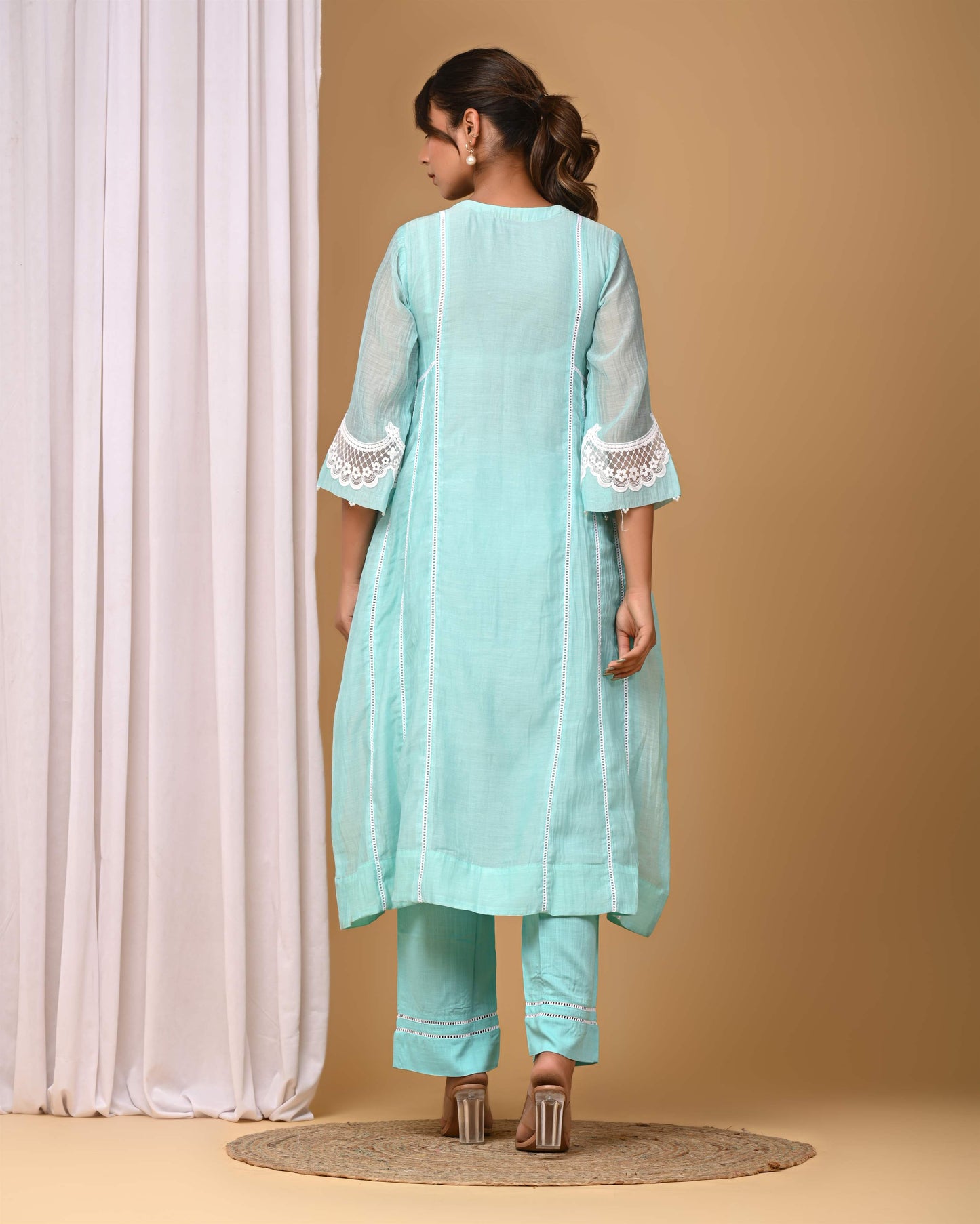 Sea Green Scalop Neck Kurta