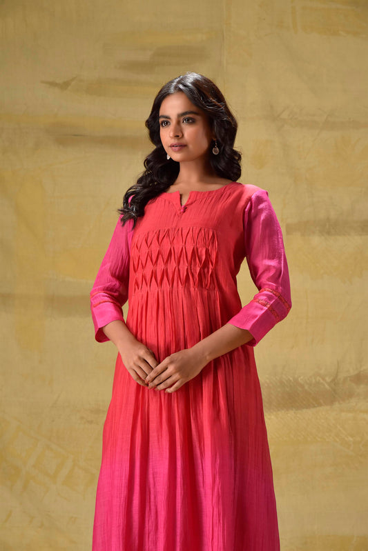 Red/Rani Ombre Kurta Pant Set