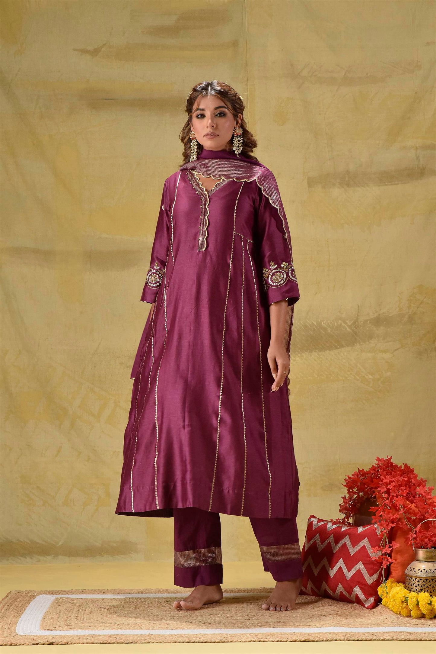 Deep Purple Zardozi Suit Set