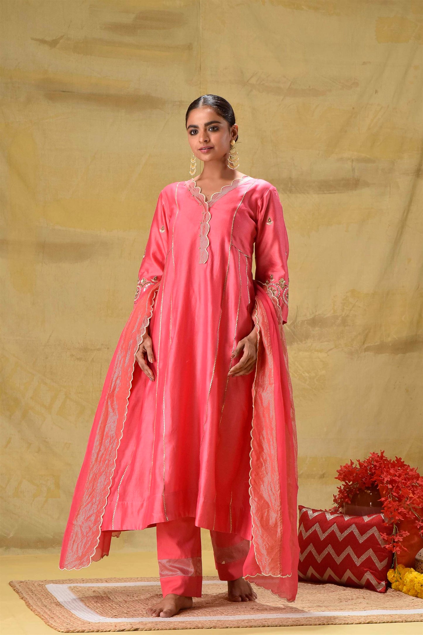 Bright Peach Zardozi Suit Set