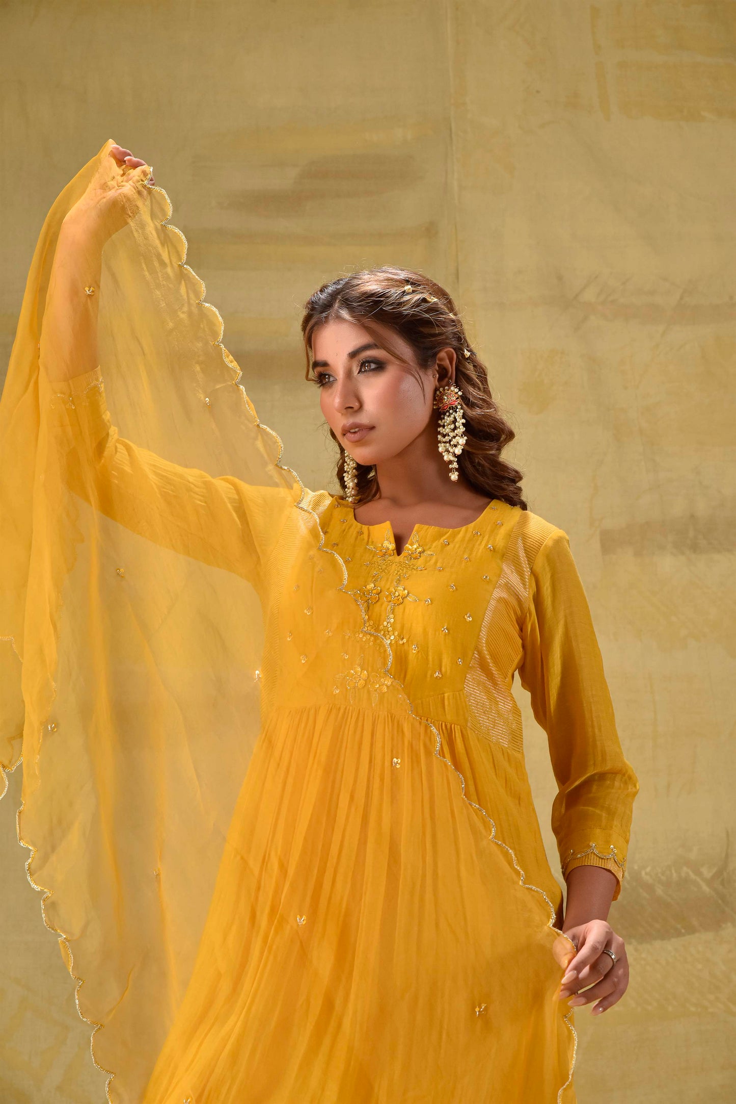 Deep Gold Hand Embroidered Suit Set