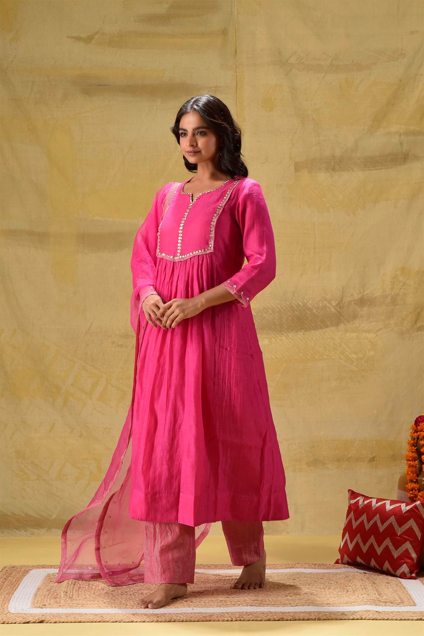 Hot Pink Suit with Tissue Zari Pants