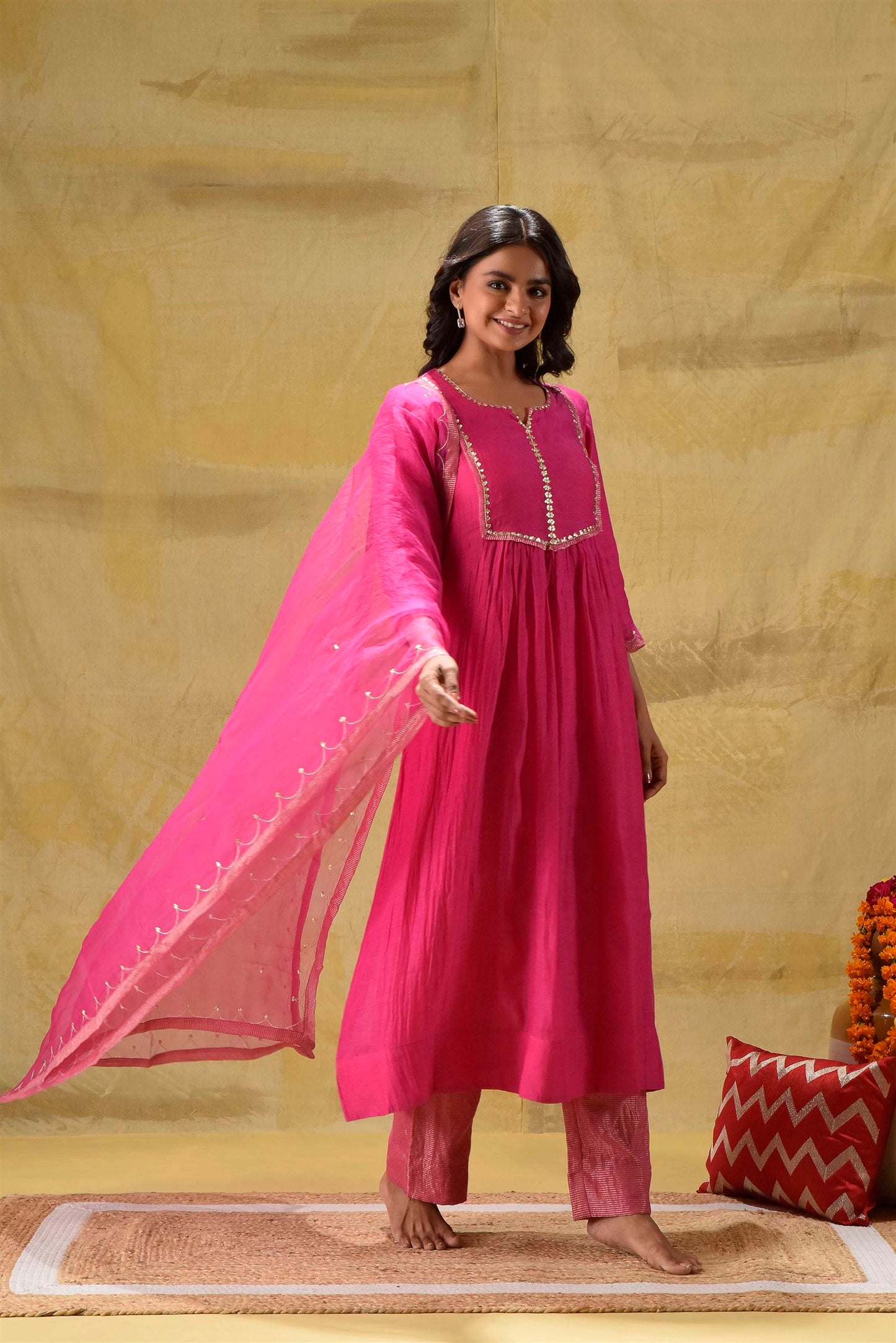 Hot Pink Suit with Tissue Zari Pants
